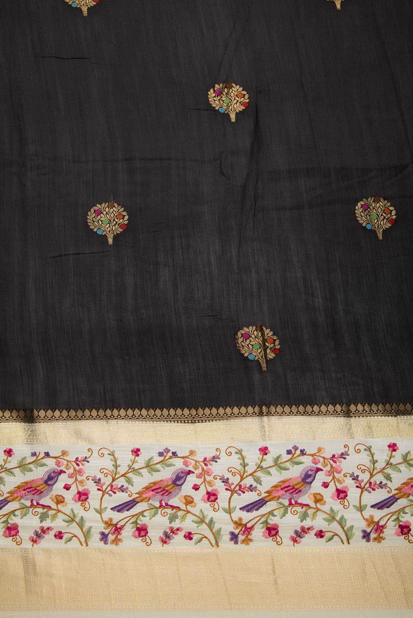 Black Chanderi Silk Dress Material