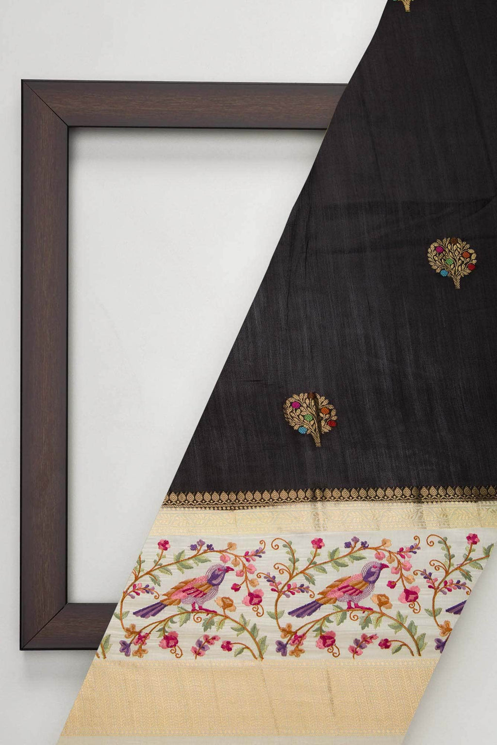 Black Chanderi Silk Dress Material