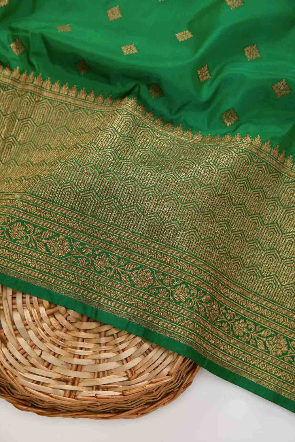 Green Banarasi Silk Dress Material