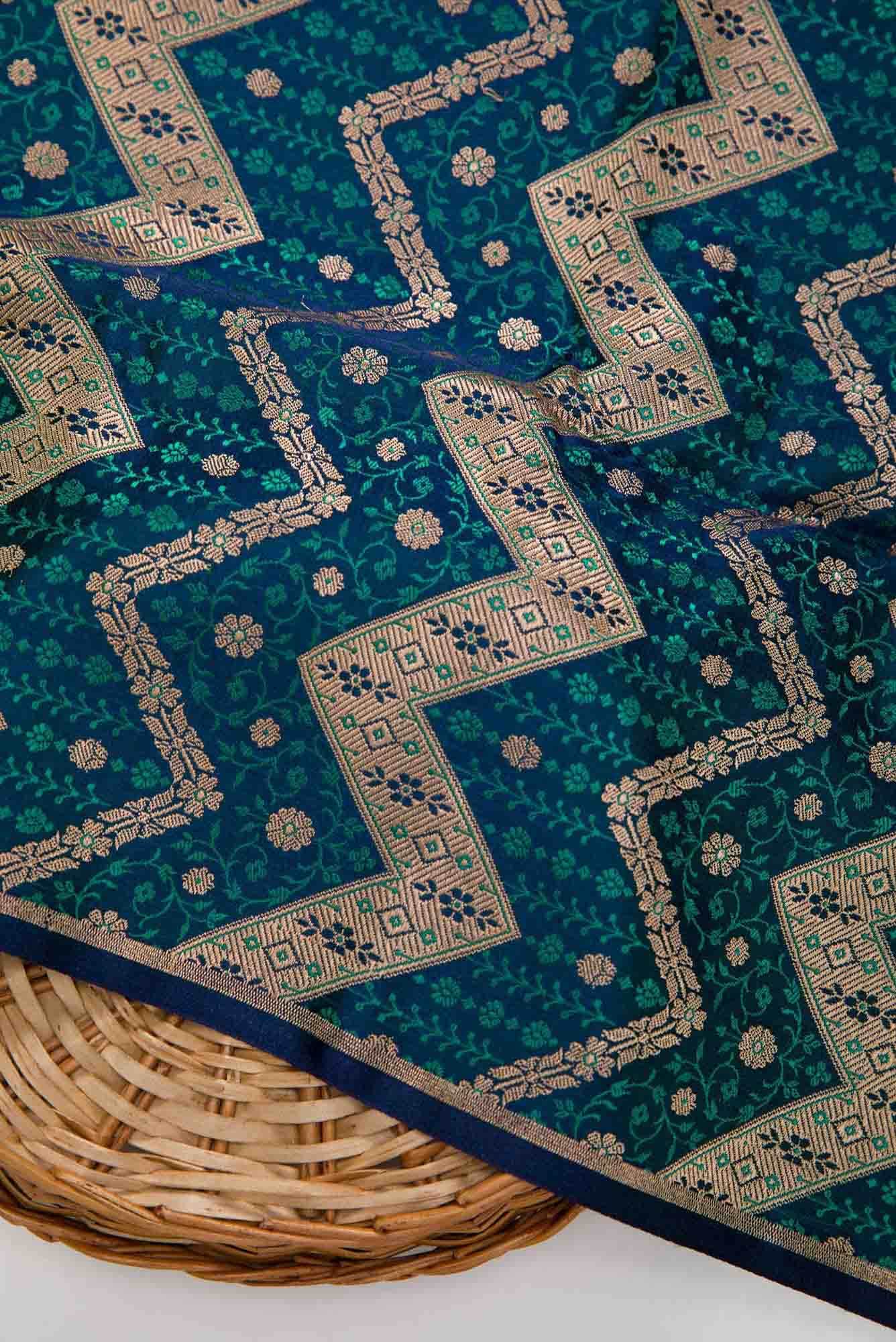 Navy Blue Banarasi Silk Dress Material