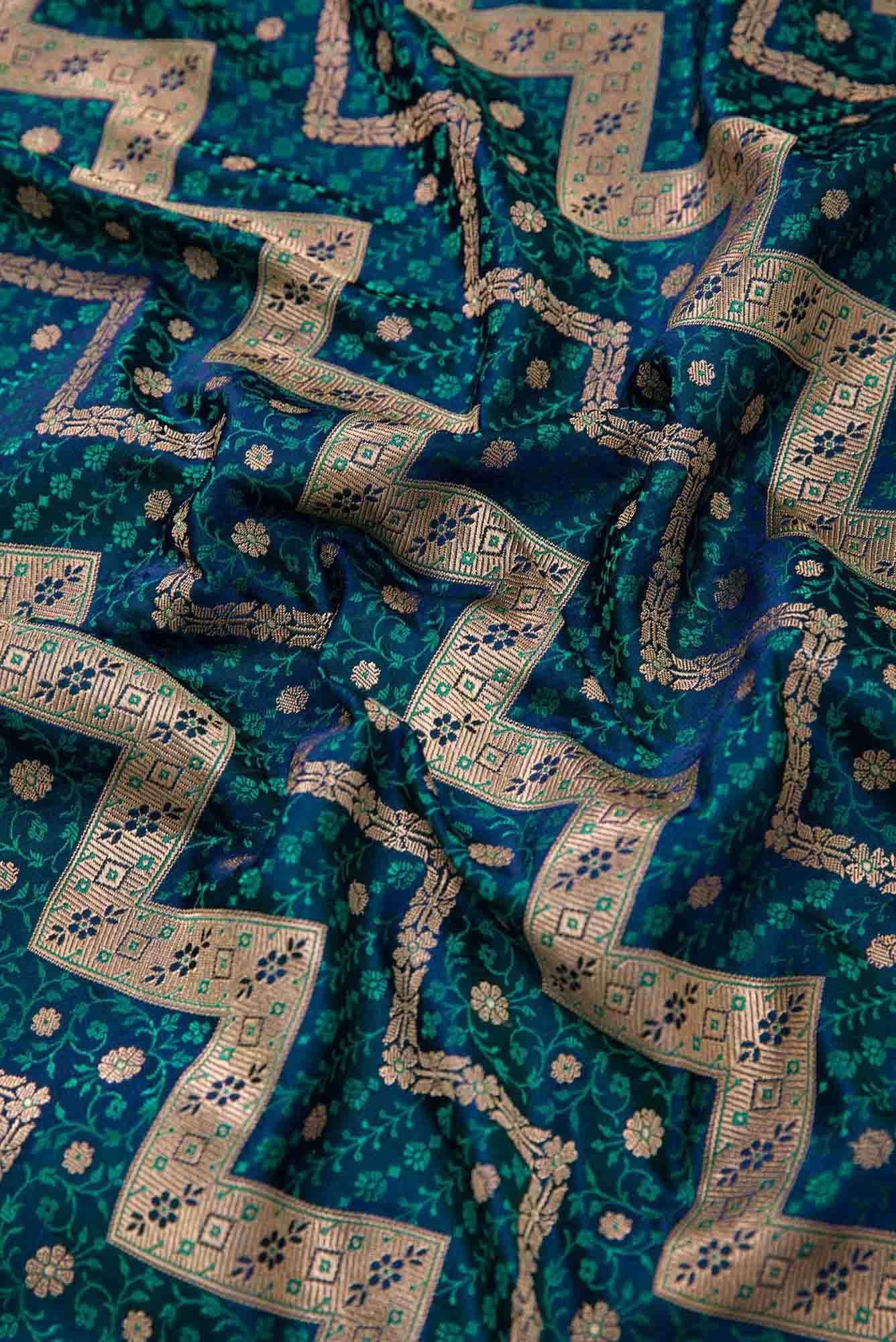 Navy Blue Banarasi Silk Dress Material
