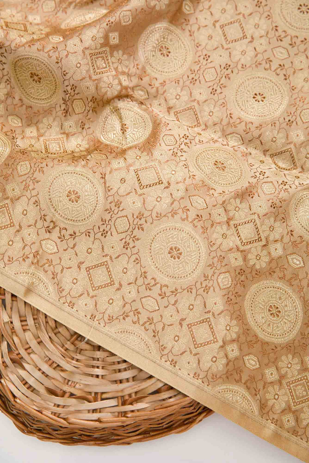 Golden Peach Banarasi Silk Dress Material