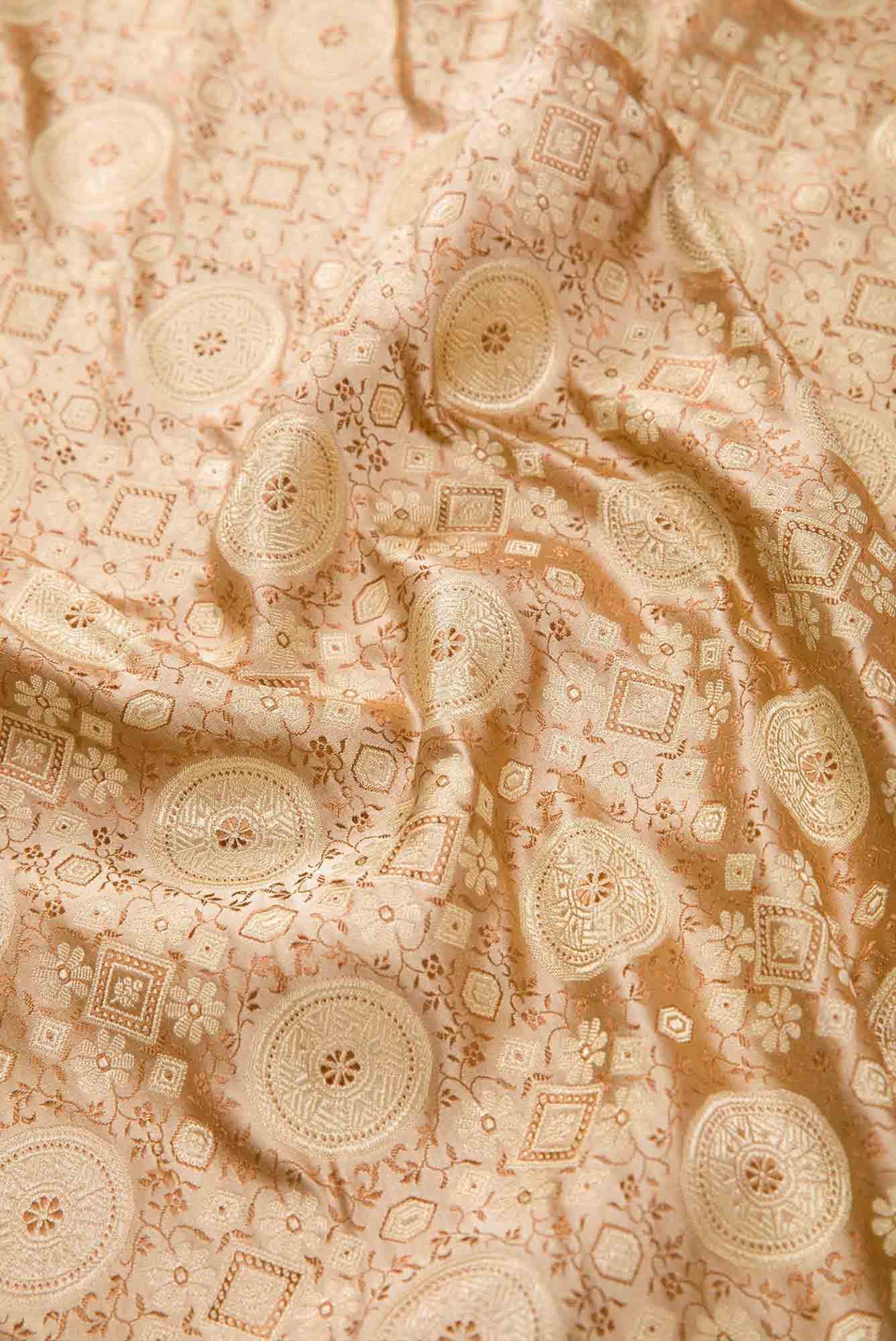 Golden Peach Banarasi Silk Dress Material