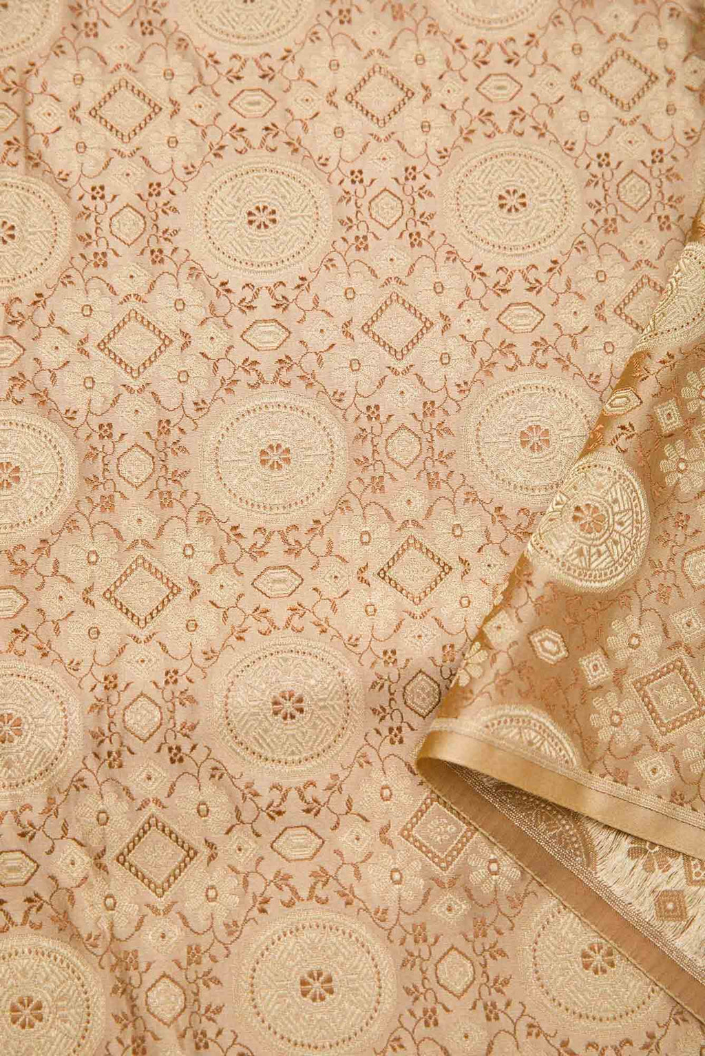 Golden Peach Banarasi Silk Dress Material