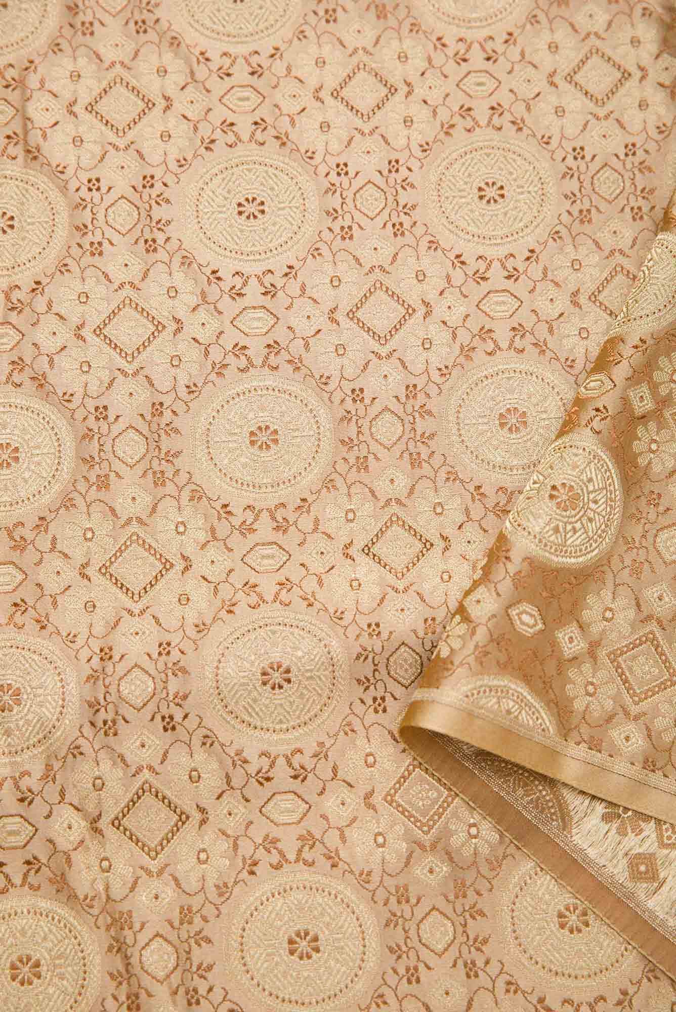 Golden Peach Banarasi Silk Dress Material