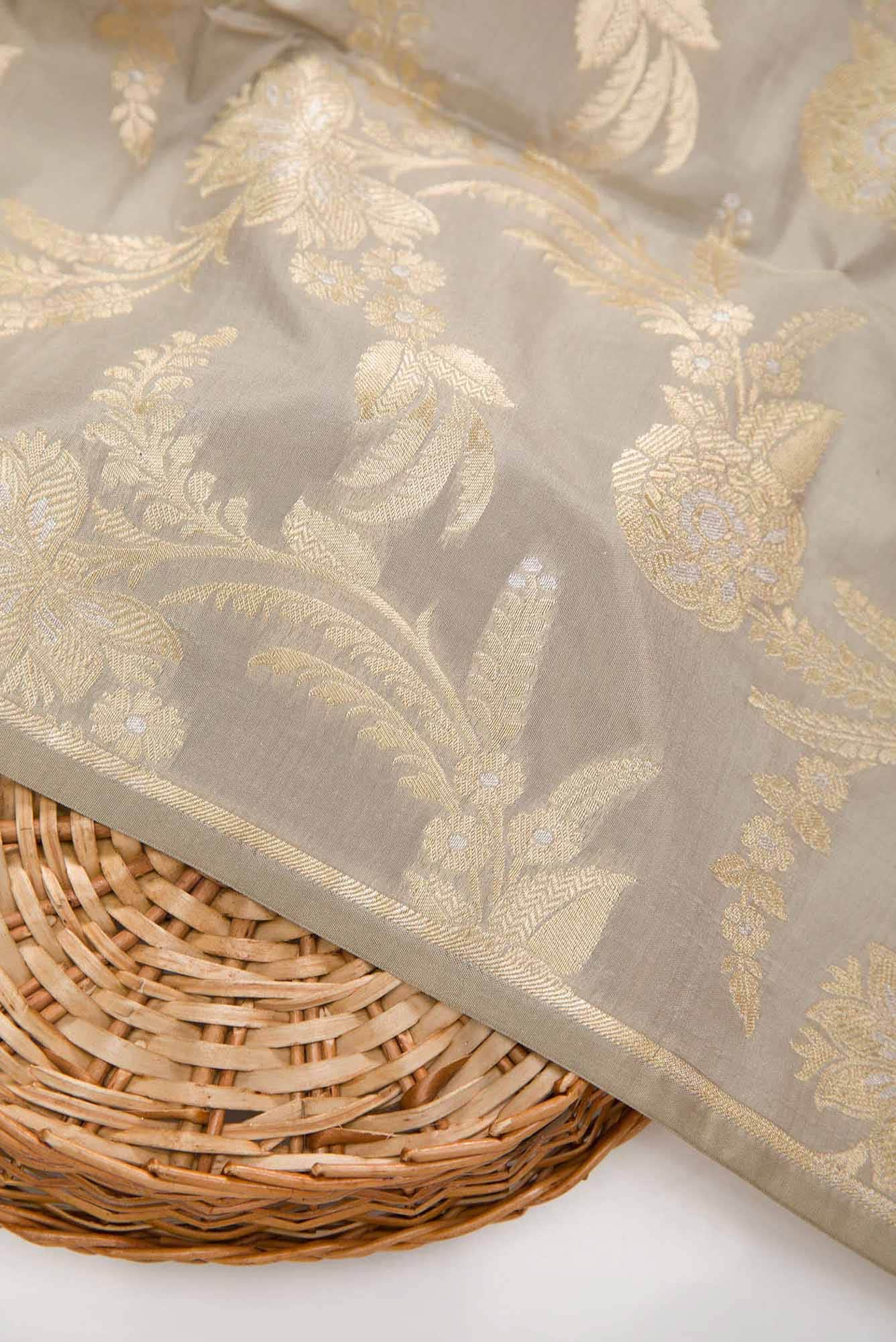 Dark Beige Banarasi Silk Dress Material