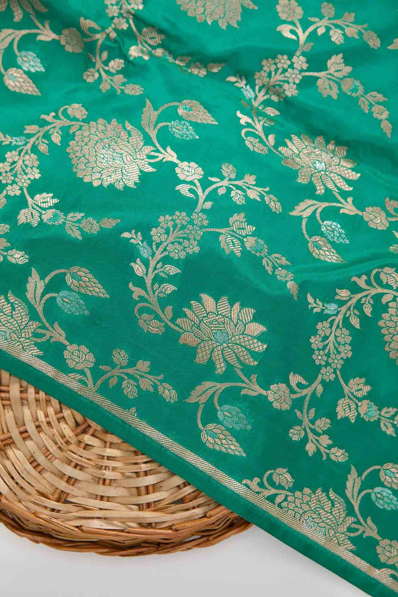 Green Banarasi Silk Dress Material