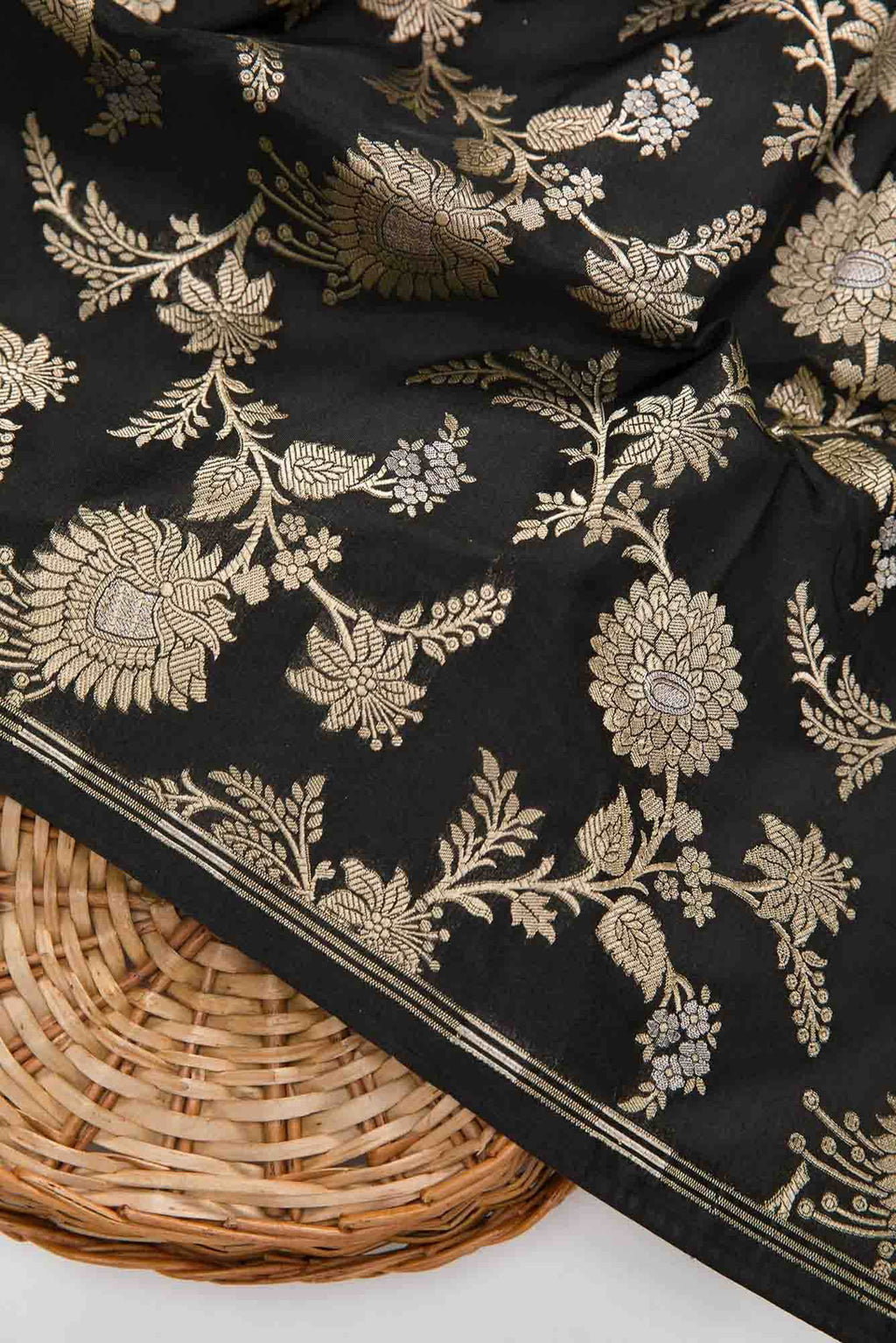 Black Banarasi Silk Dress Material