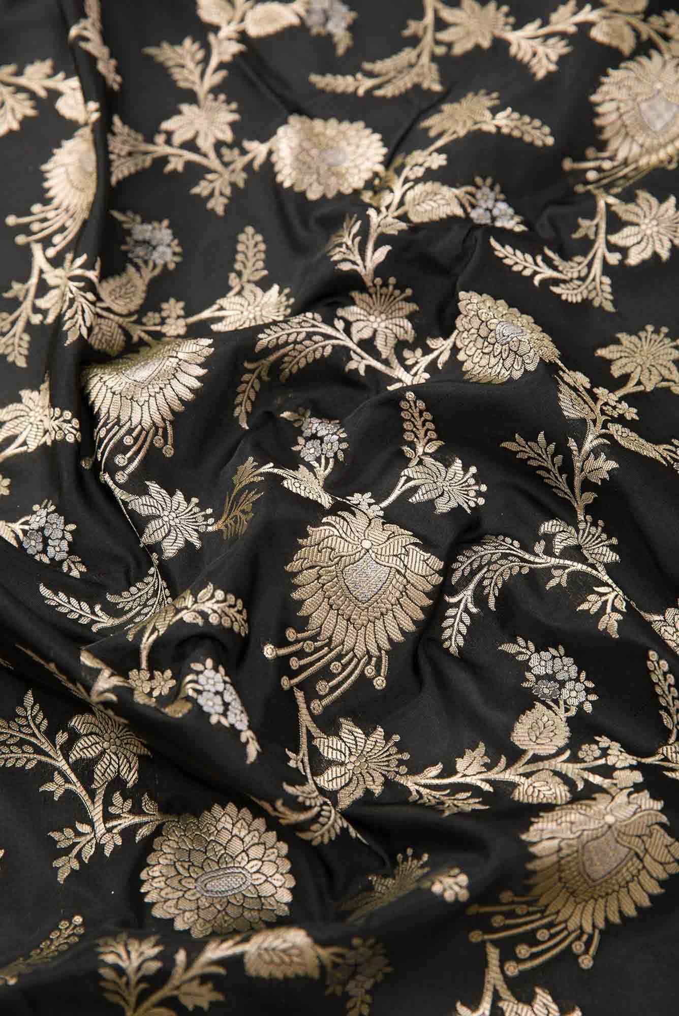 Black Banarasi Silk Dress Material