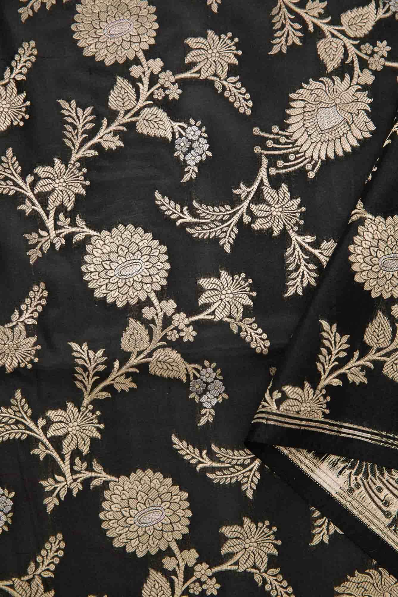 Black Banarasi Silk Dress Material