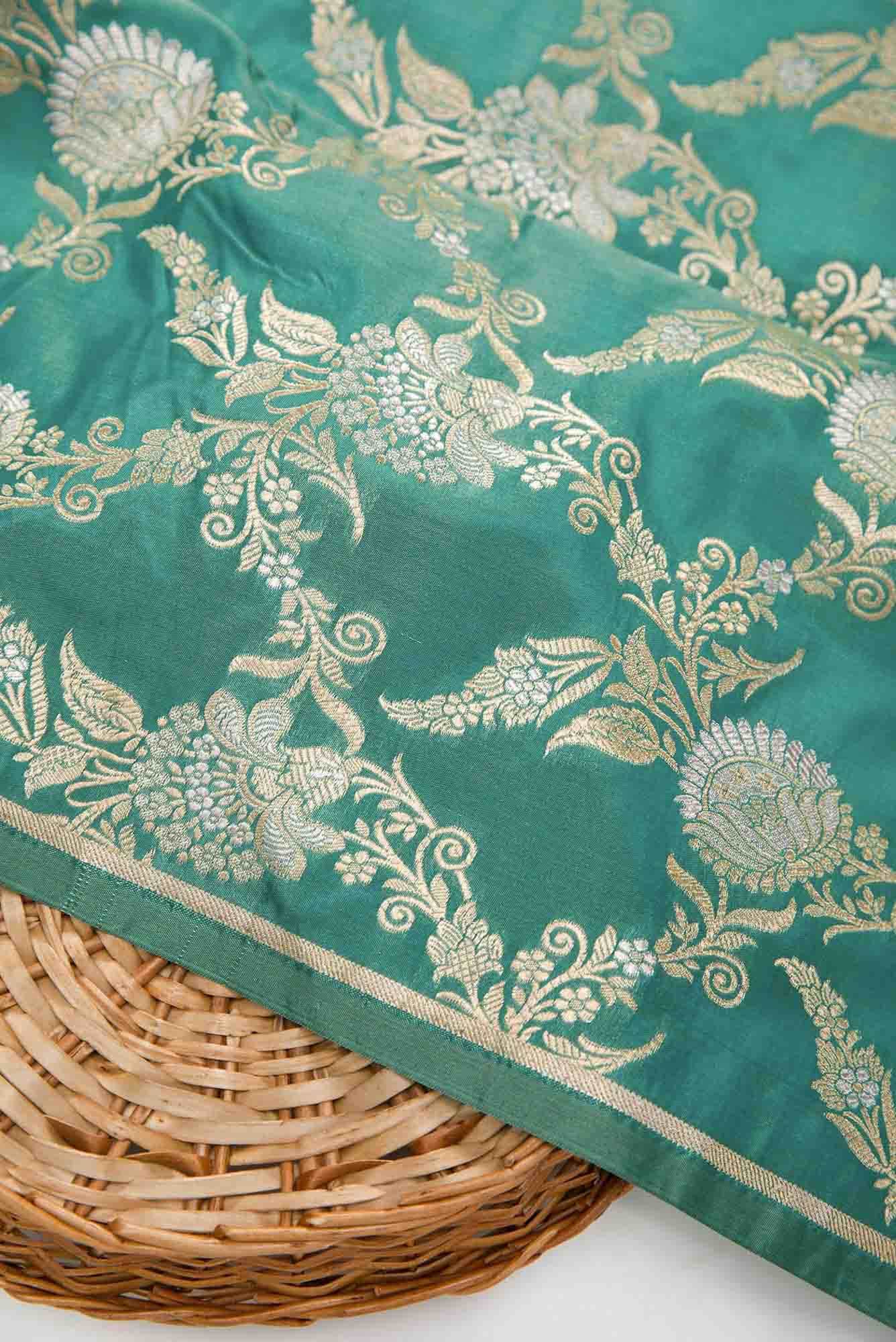 Green Banarasi Silk Dress Material