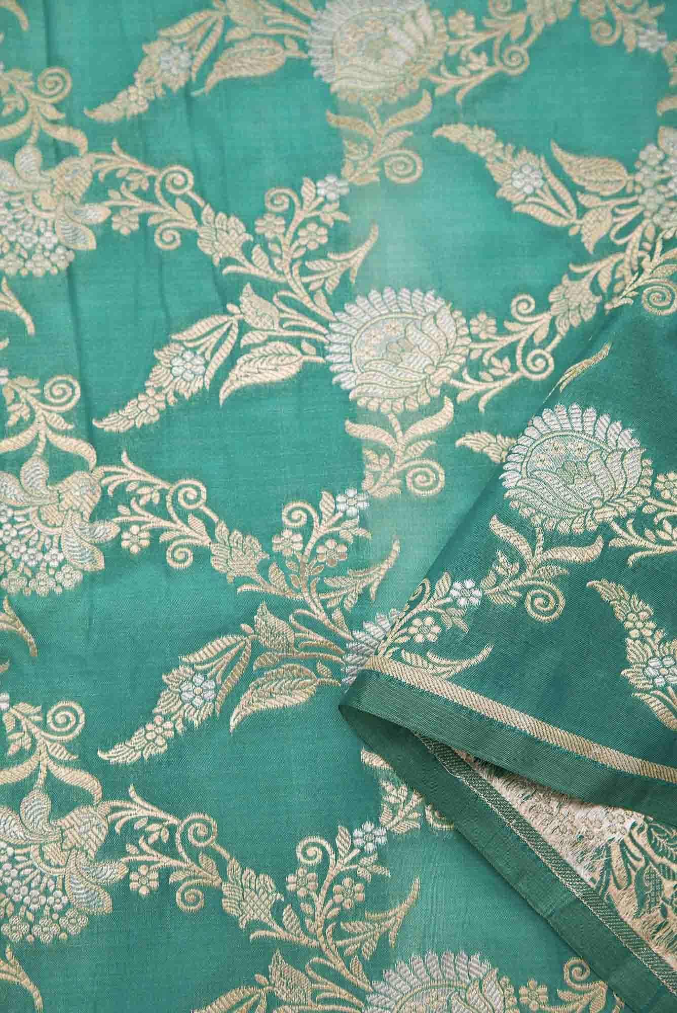 Green Banarasi Silk Dress Material