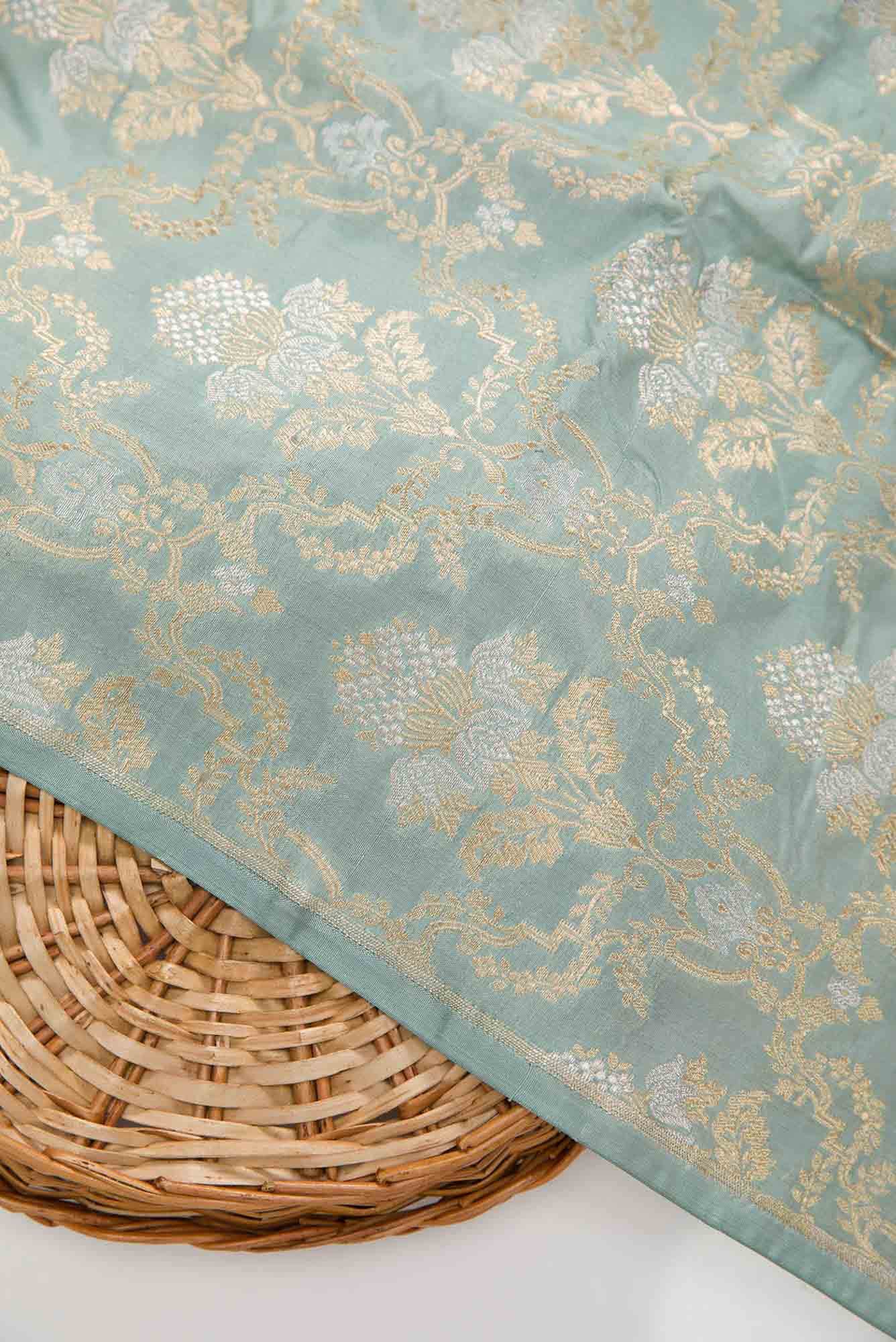 Grey Banarasi Silk Dress Material