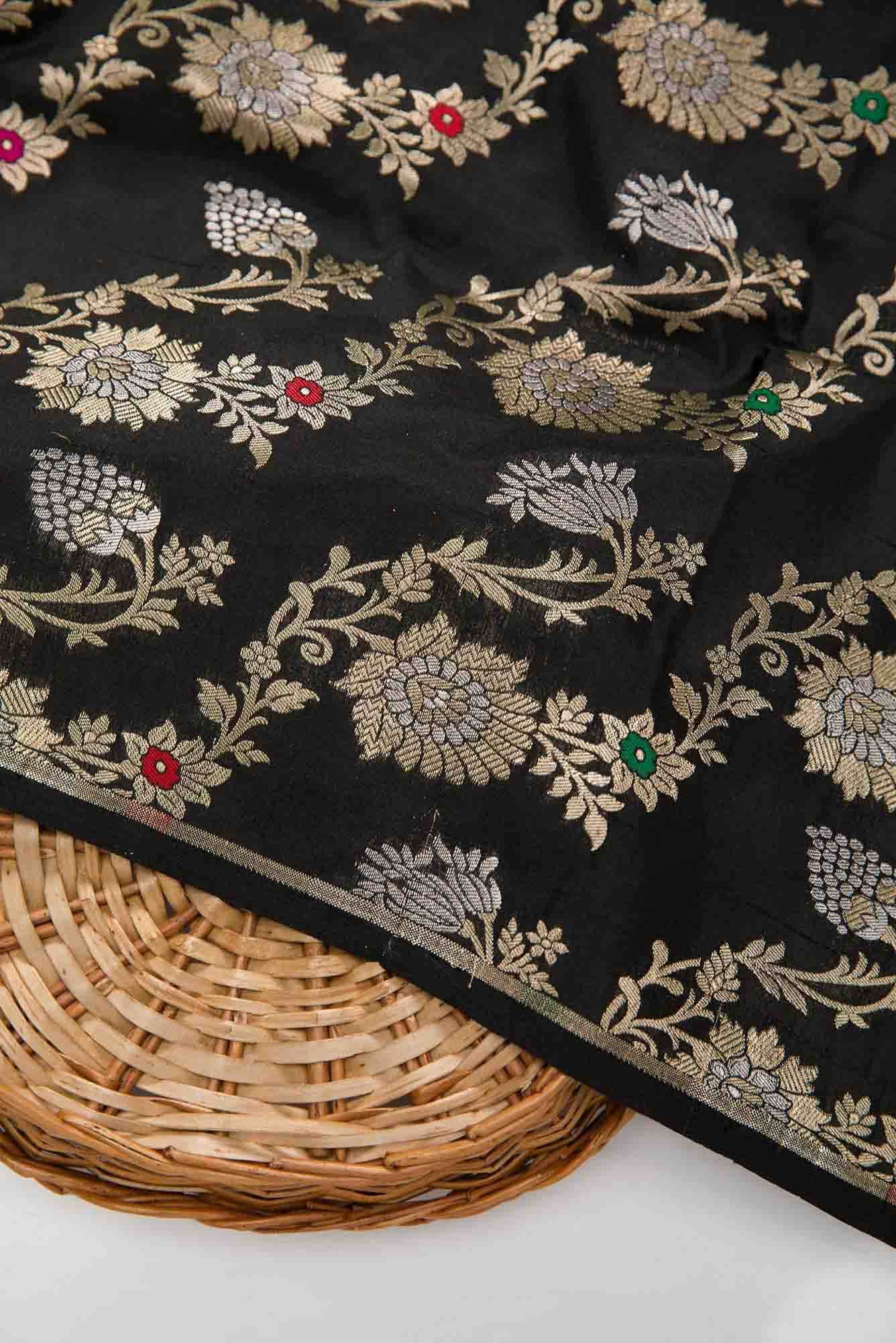 Black Banarasi Silk Dress Material