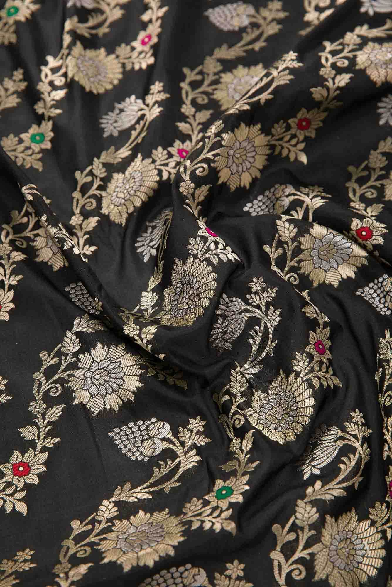Black Banarasi Silk Dress Material