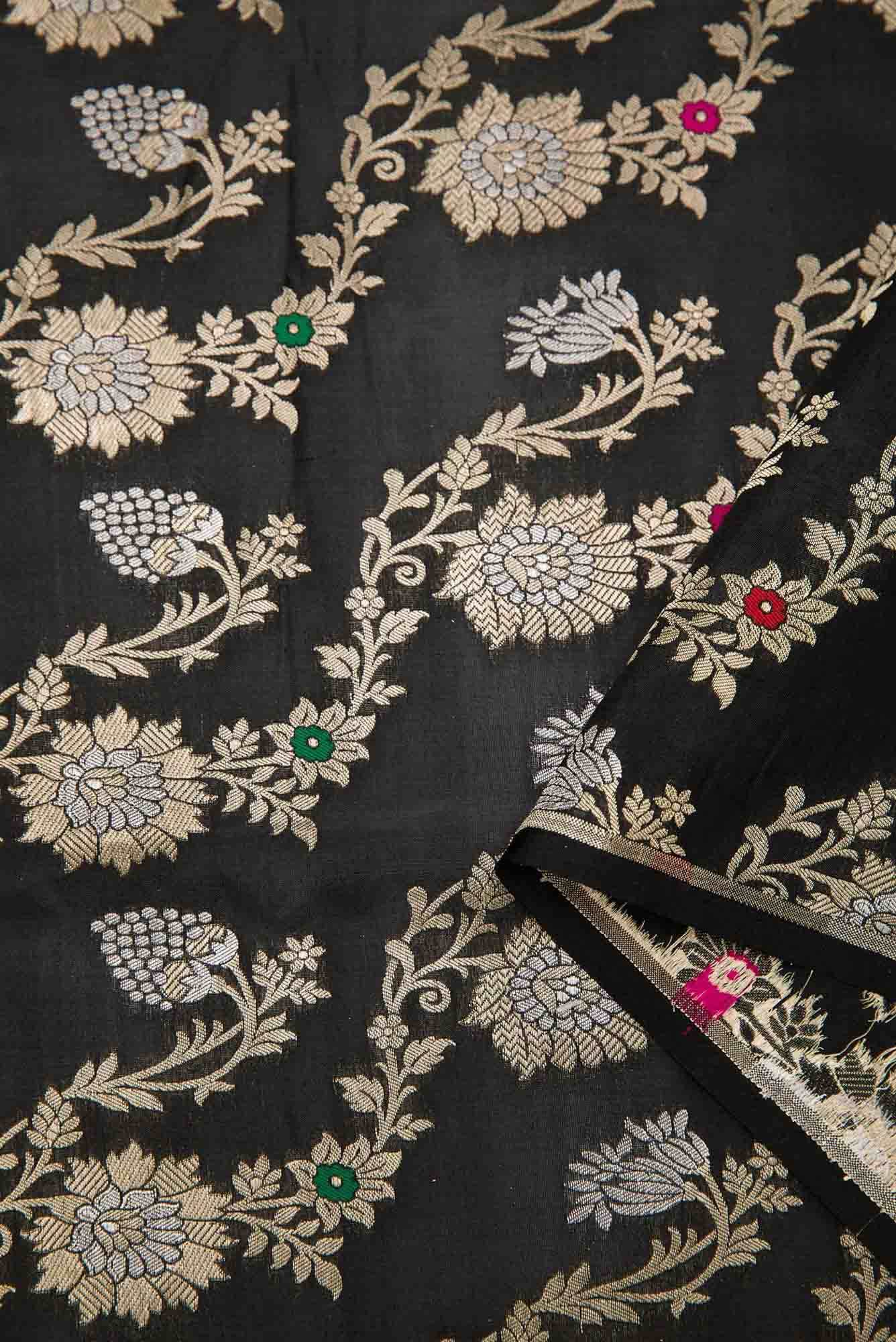 Black Banarasi Silk Dress Material