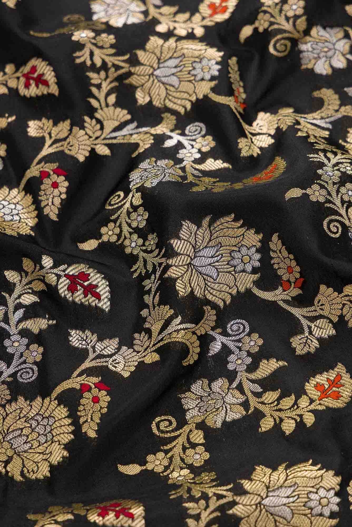 Black Banarasi Silk Dress Material