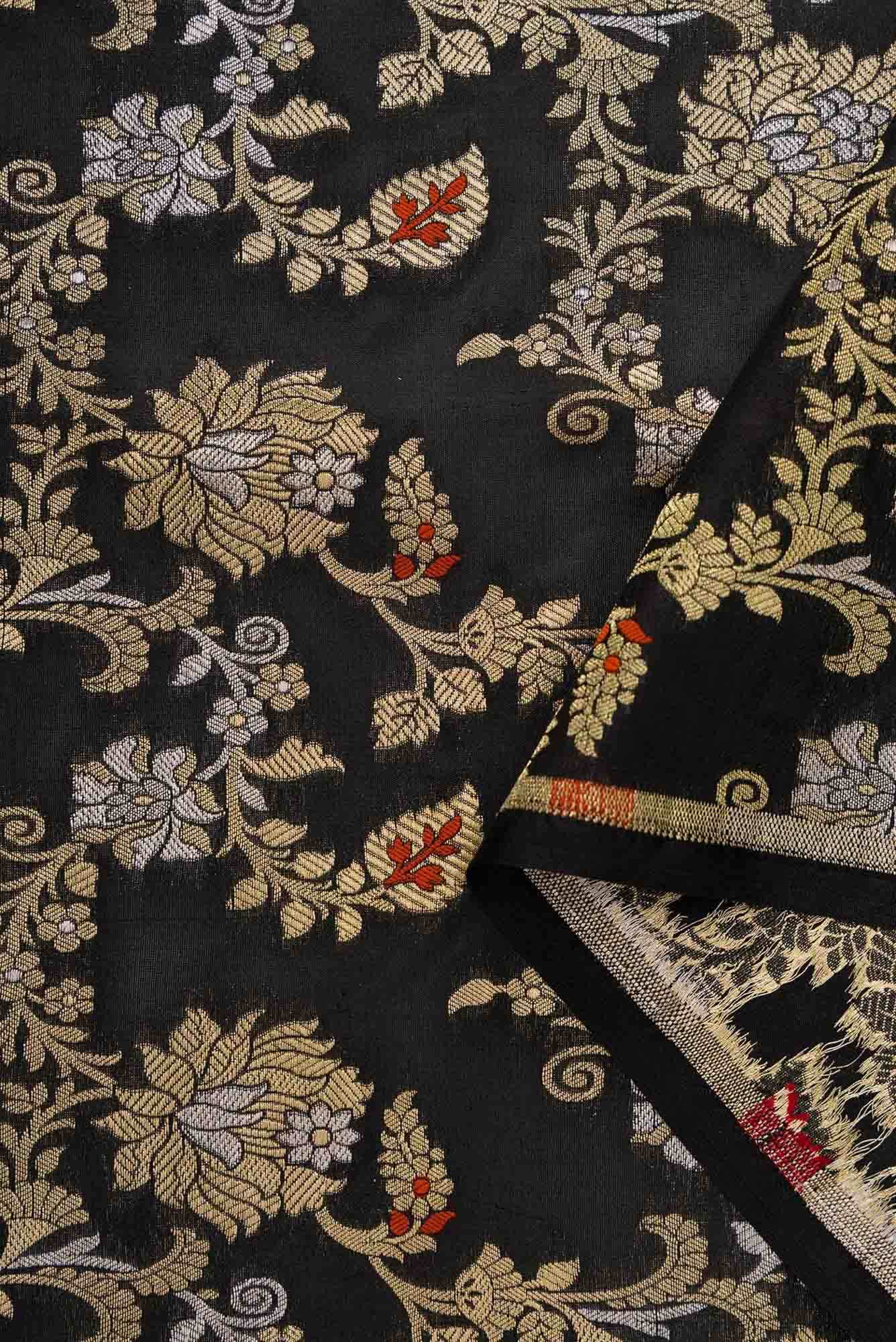 Black Banarasi Silk Dress Material