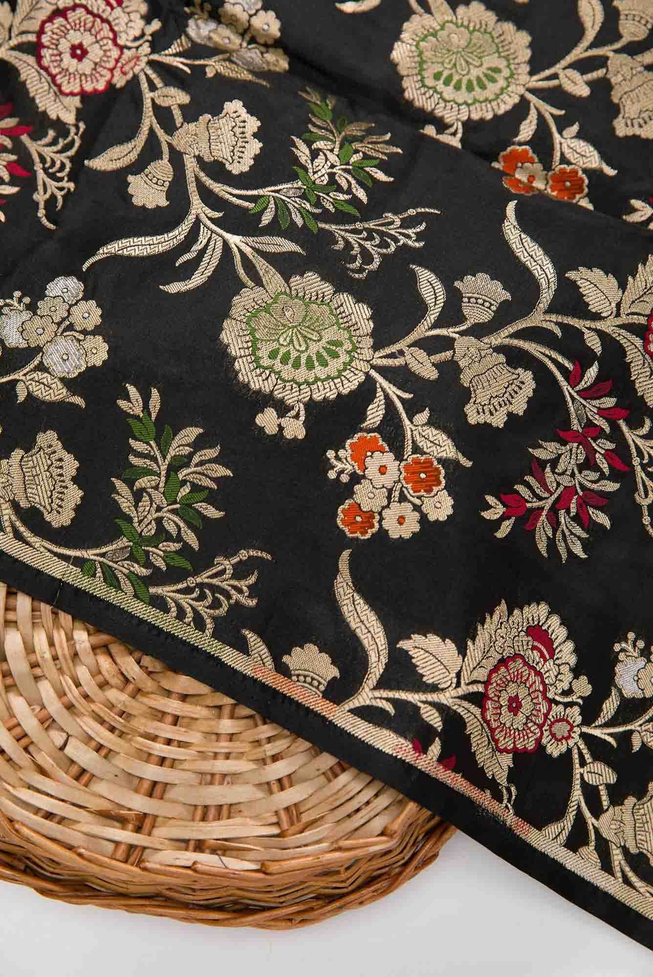 Black Banarasi Silk Dress Material