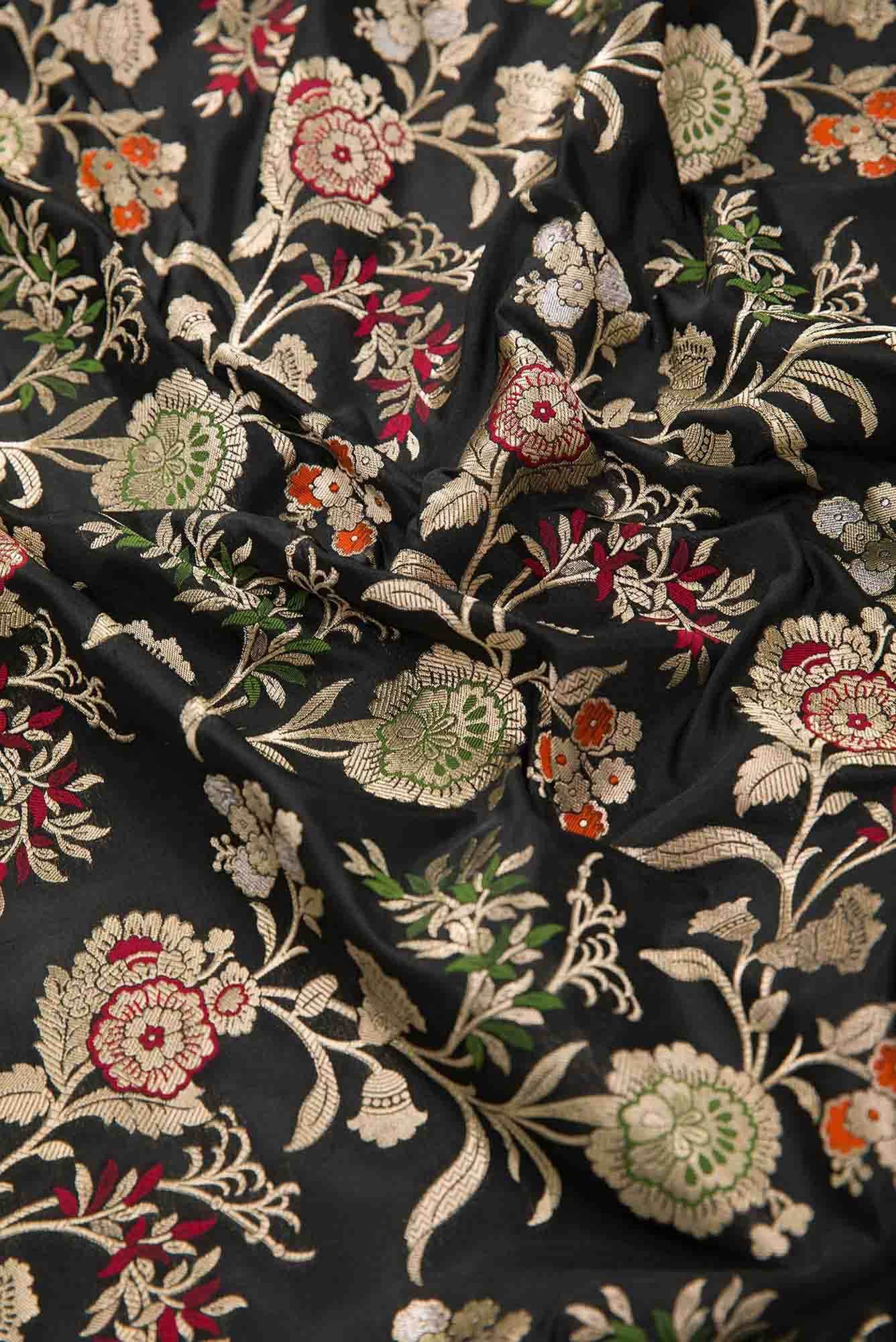Black Banarasi Silk Dress Material