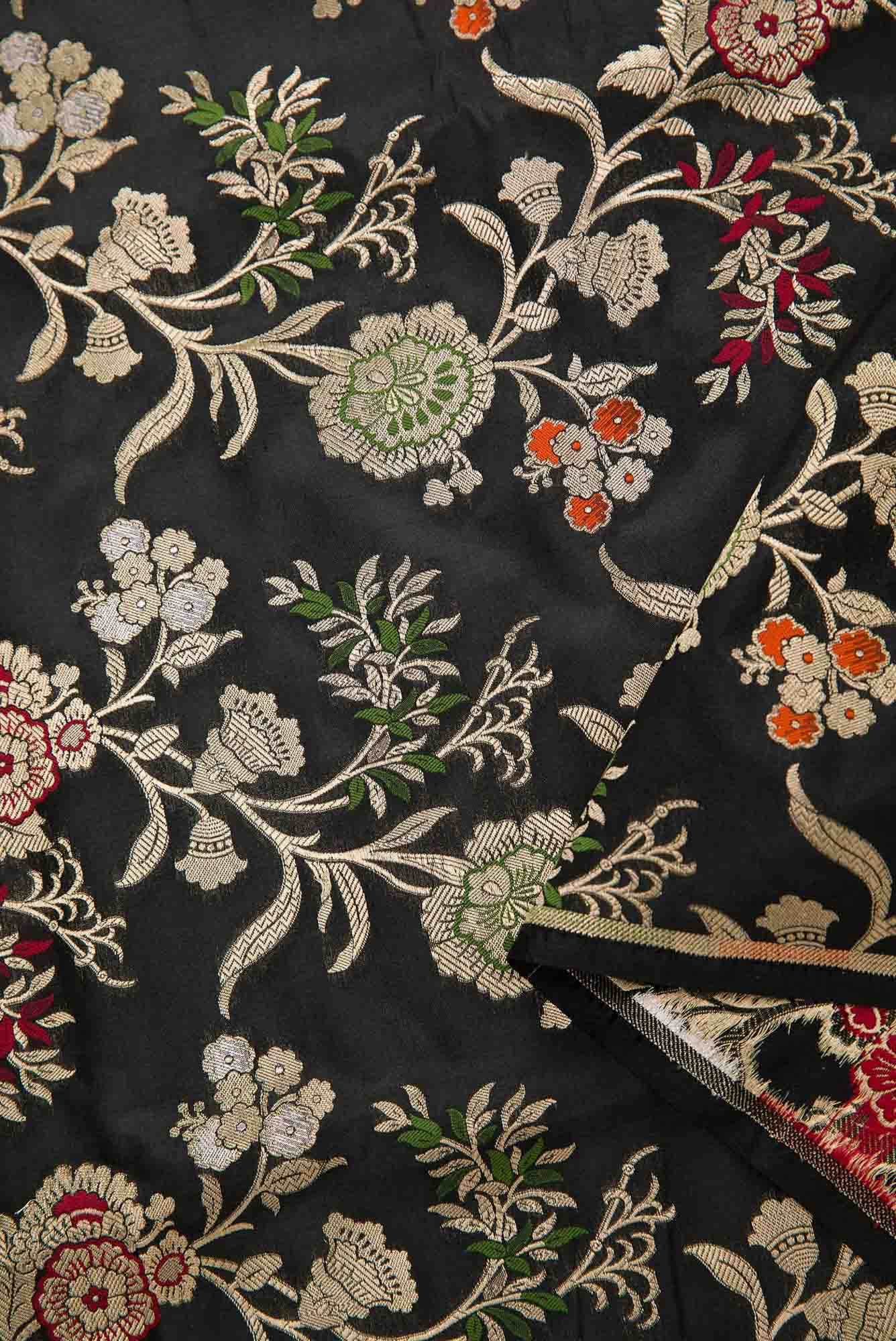 Black Banarasi Silk Dress Material