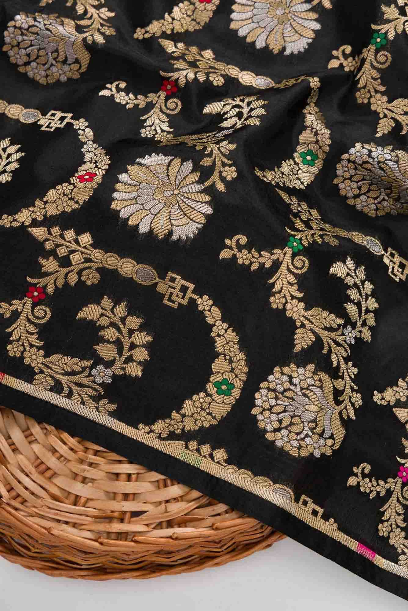 Black Banarasi Silk Dress Material