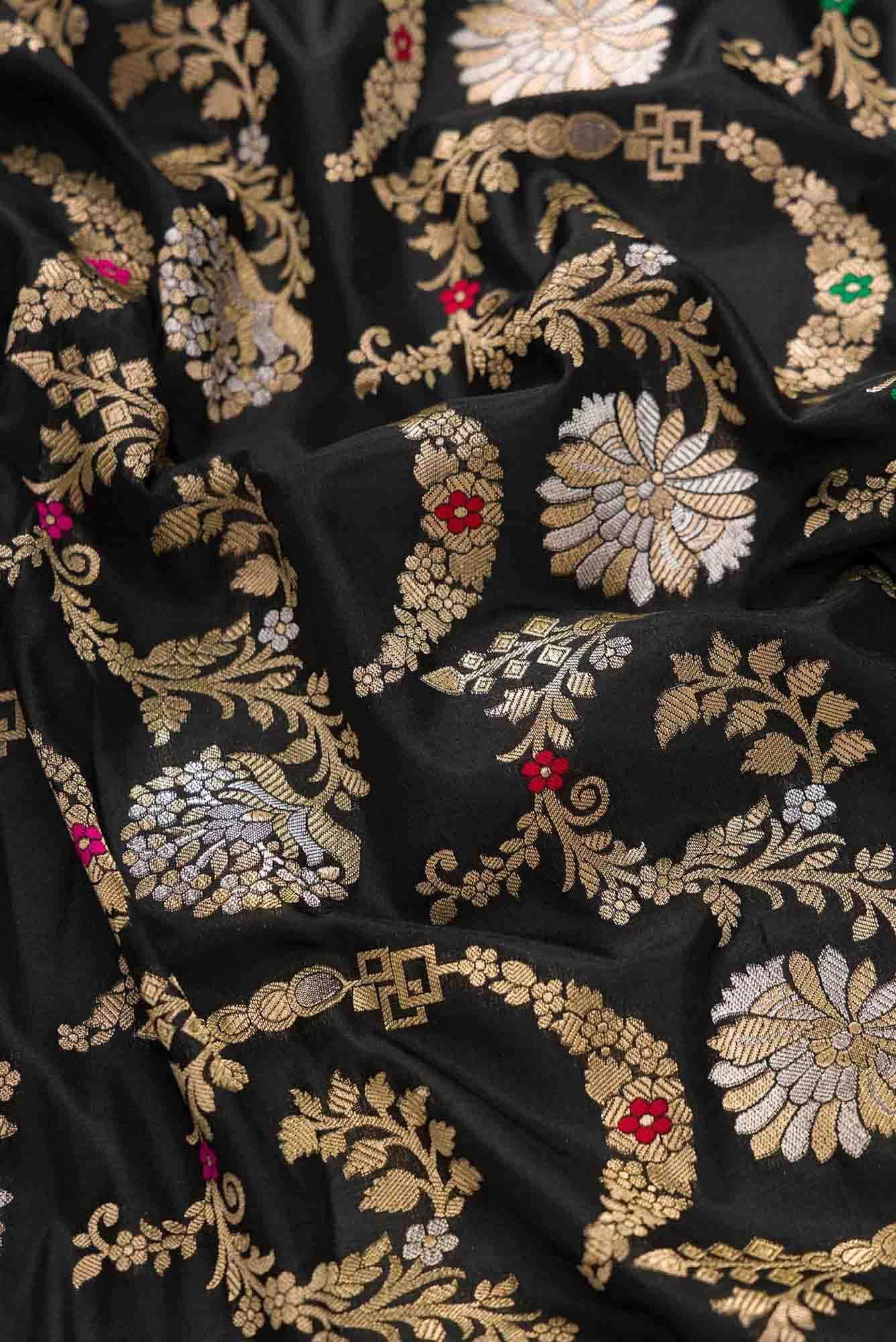 Black Banarasi Silk Dress Material