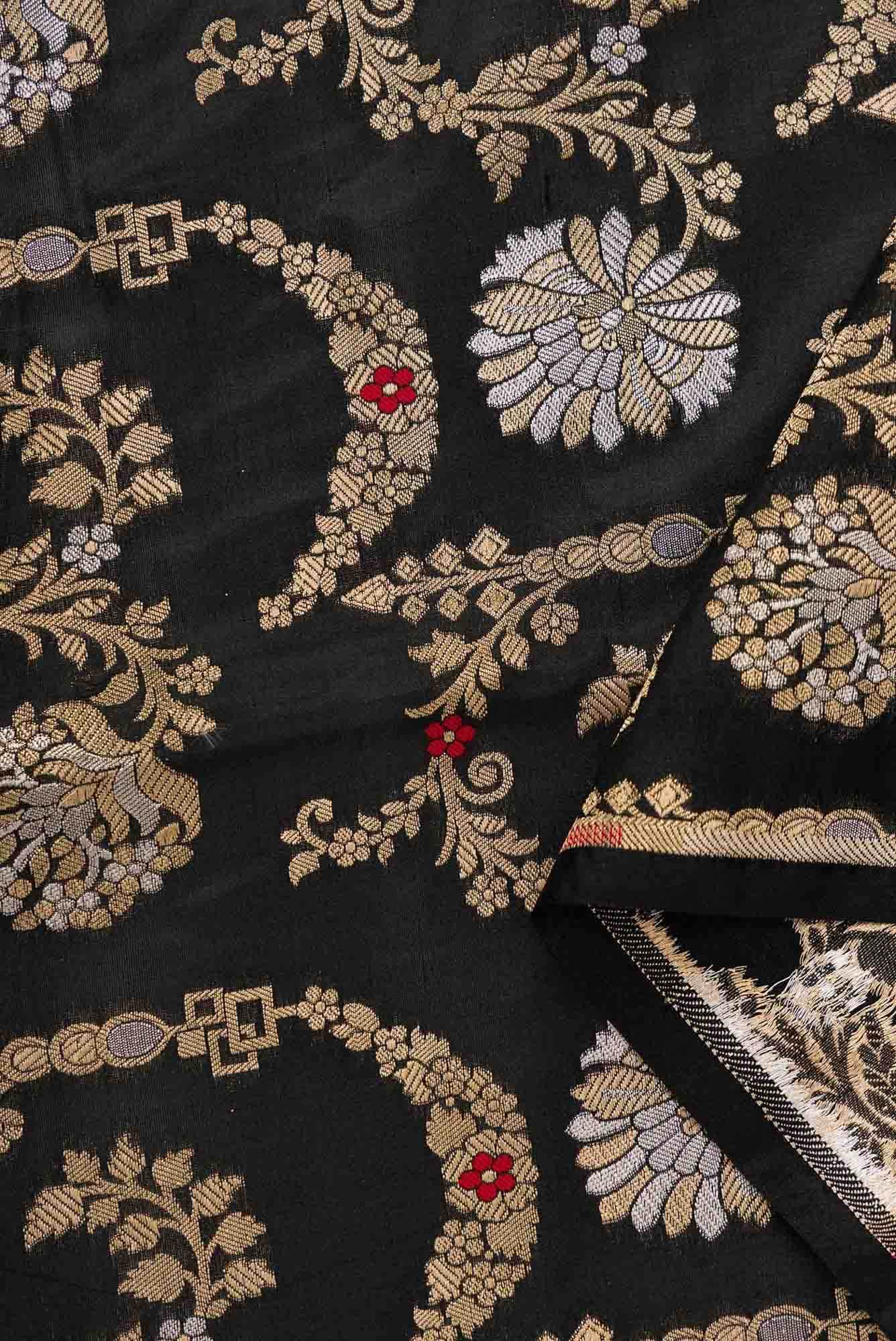 Black Banarasi Silk Dress Material