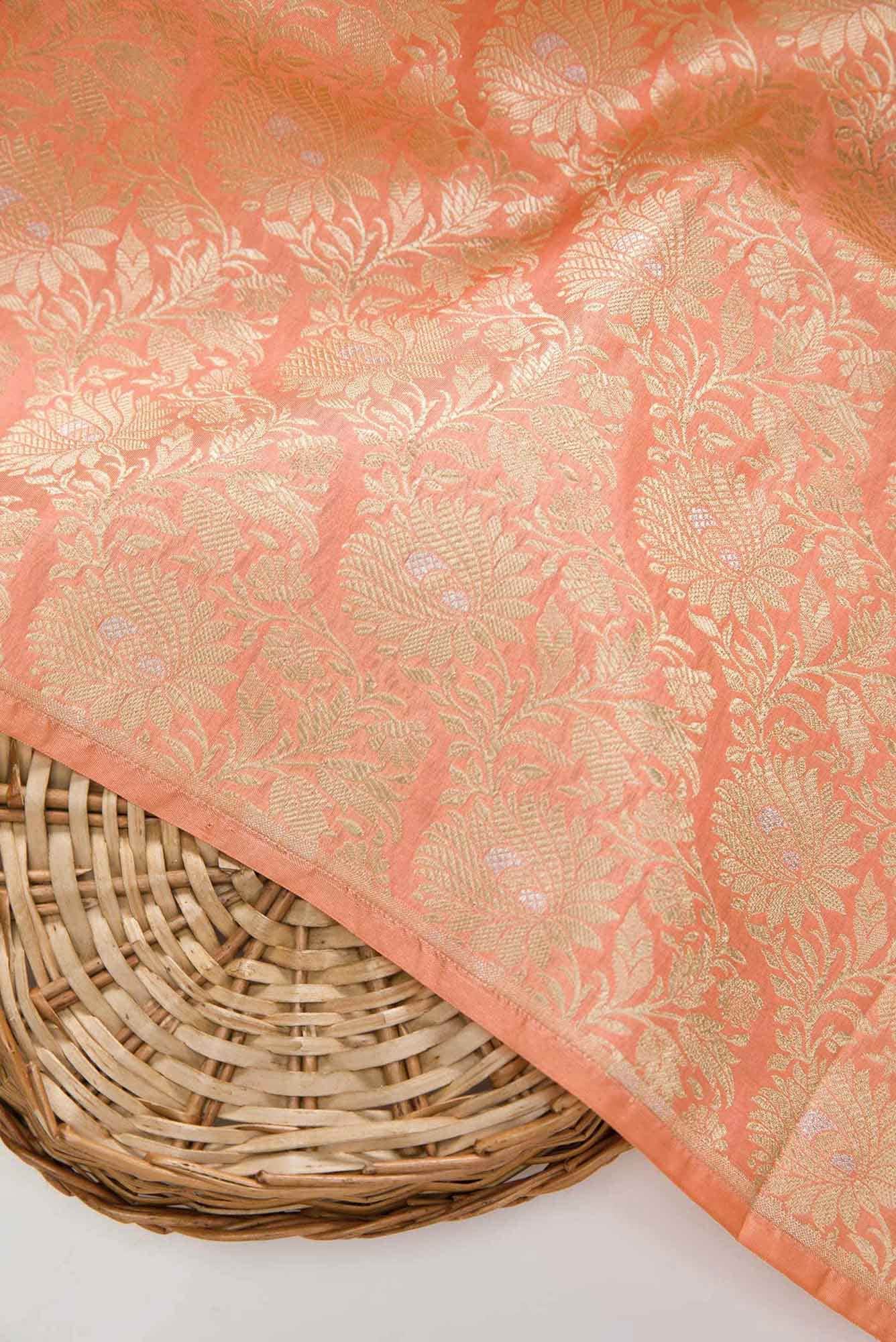 Peach Banarasi Silk Dress Material