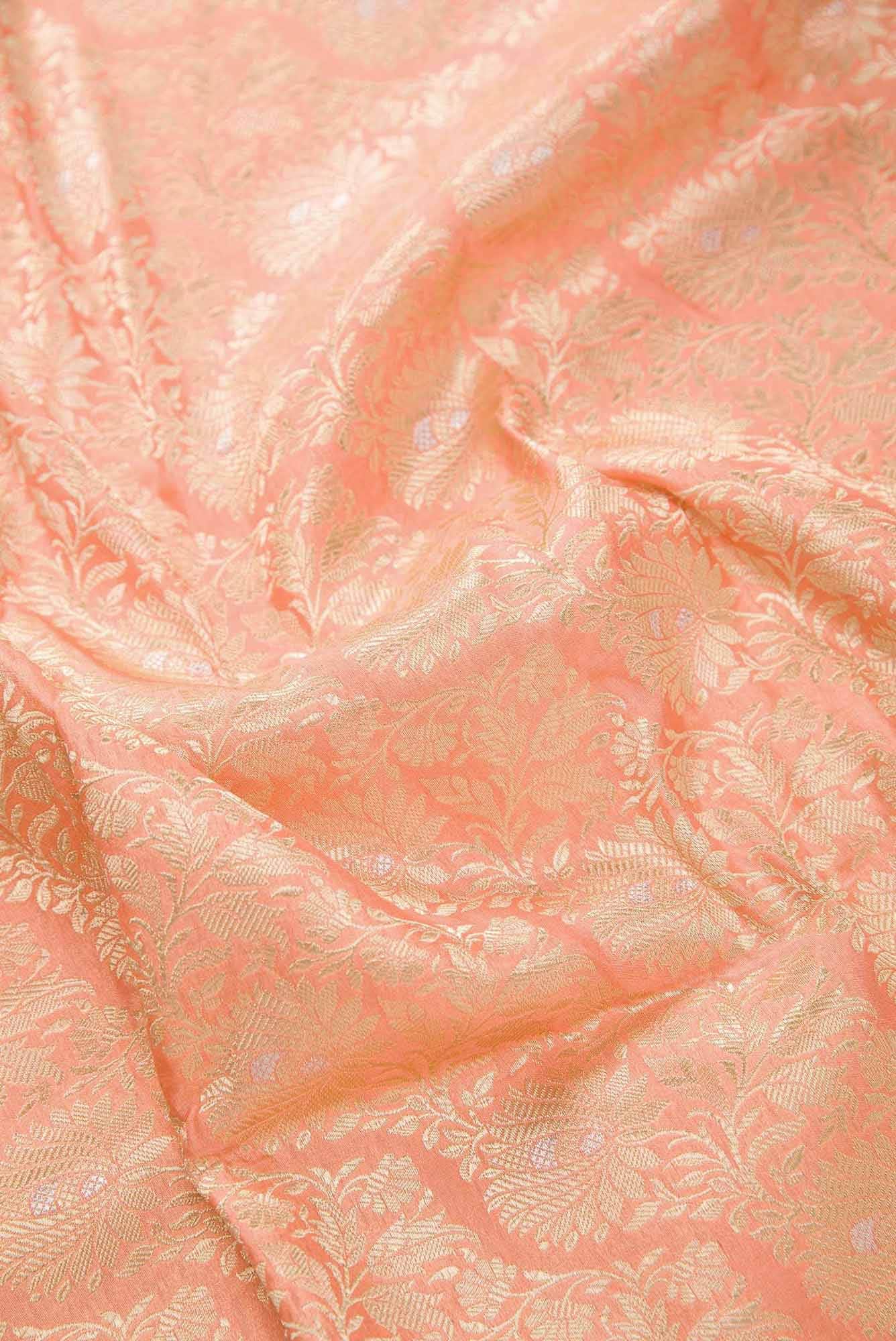 Peach Banarasi Silk Dress Material