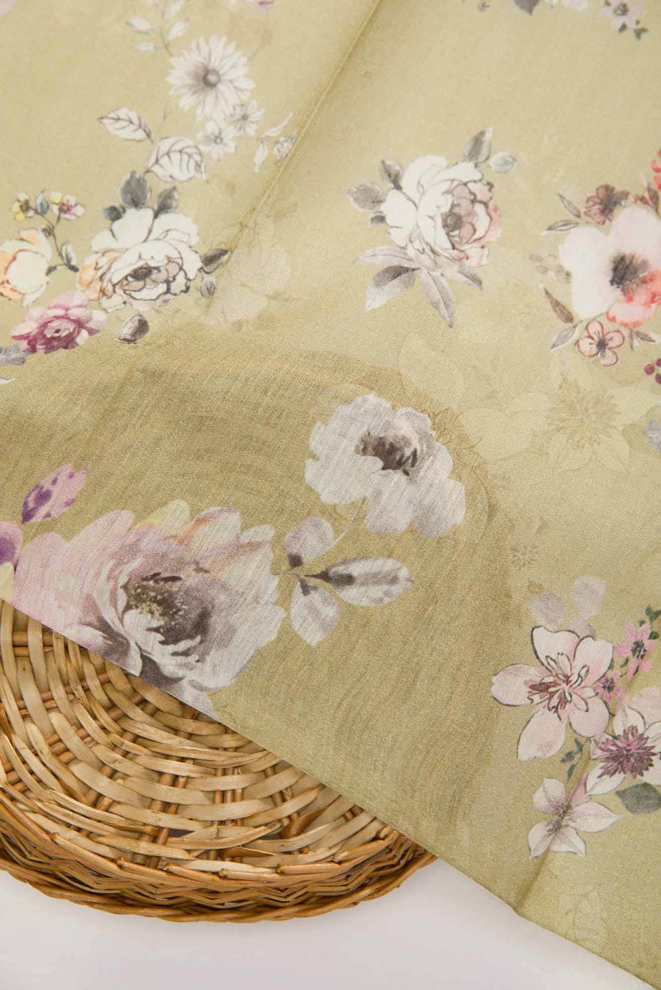 Beige Chanderi Silk Dress Material
