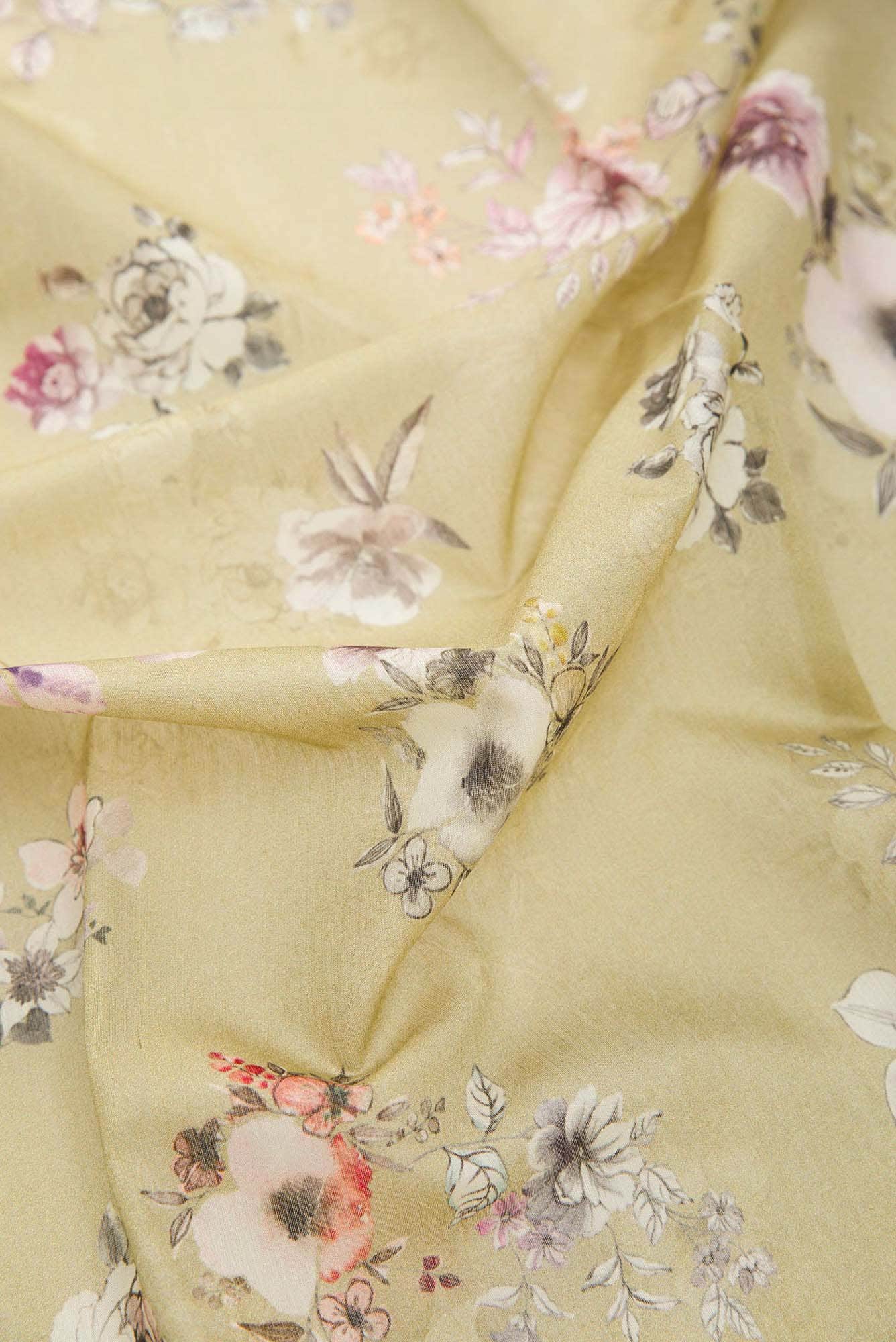 Beige Chanderi Silk Dress Material