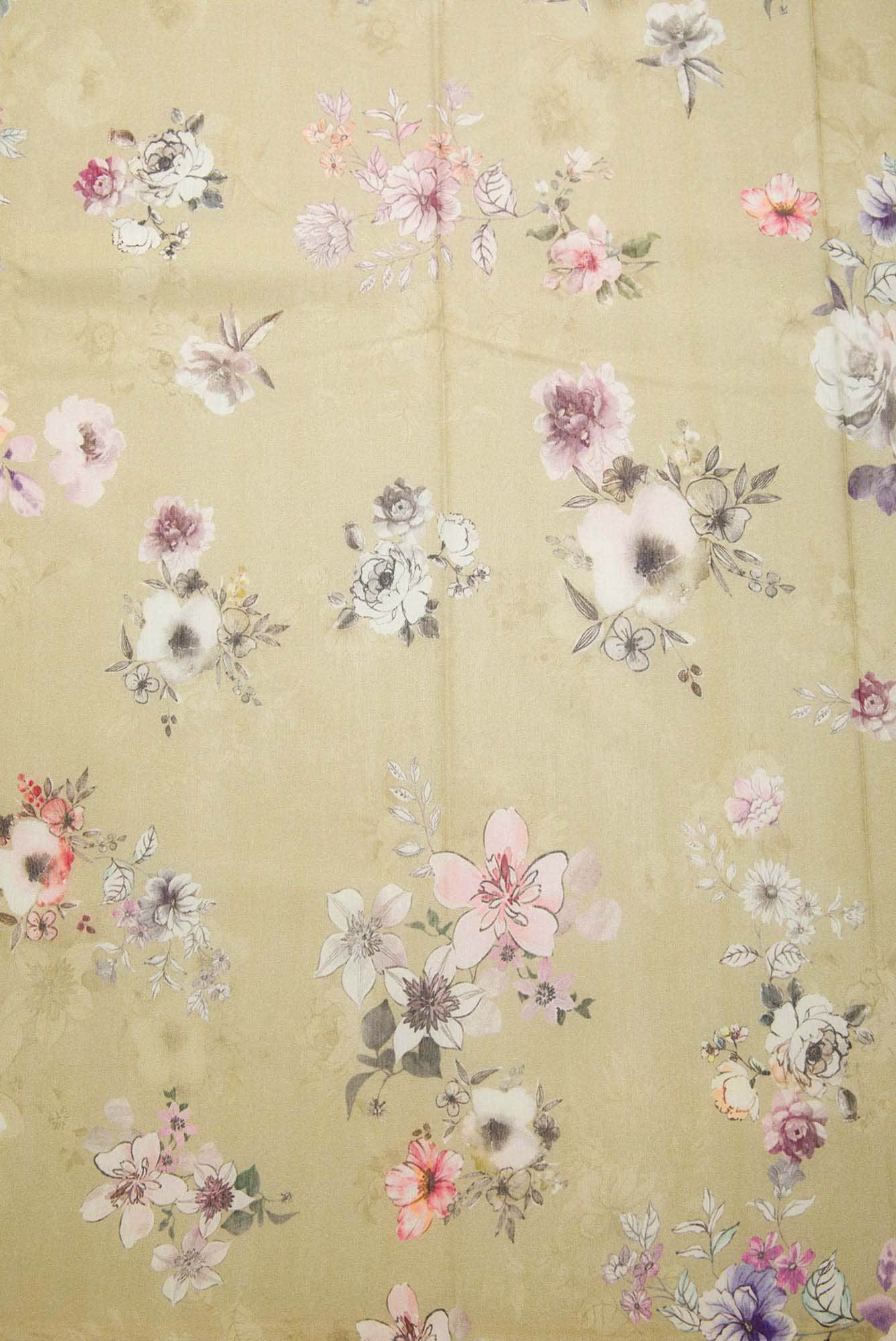 Beige Chanderi Silk Dress Material