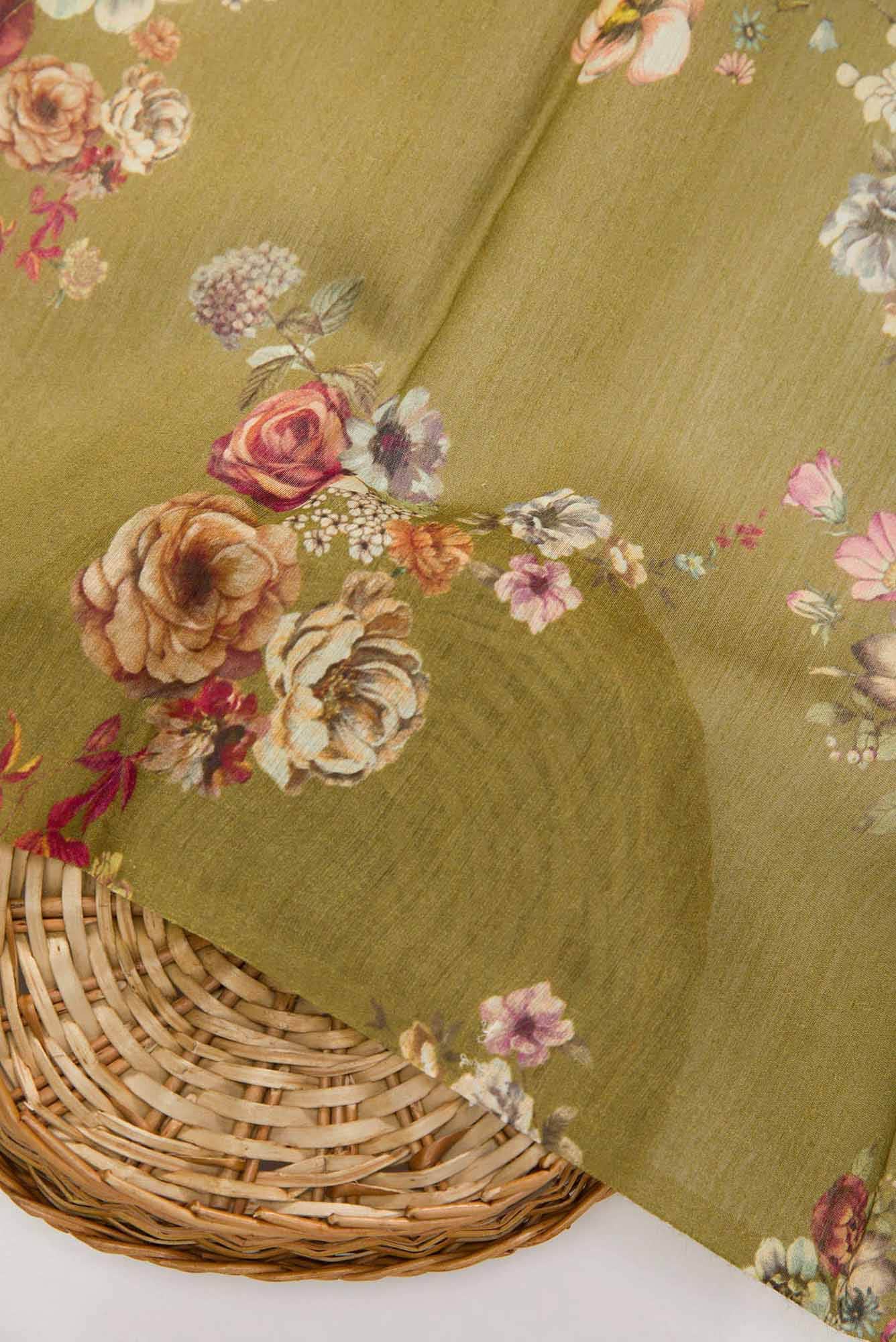 Mehandi Green Chanderi Silk Dress Material