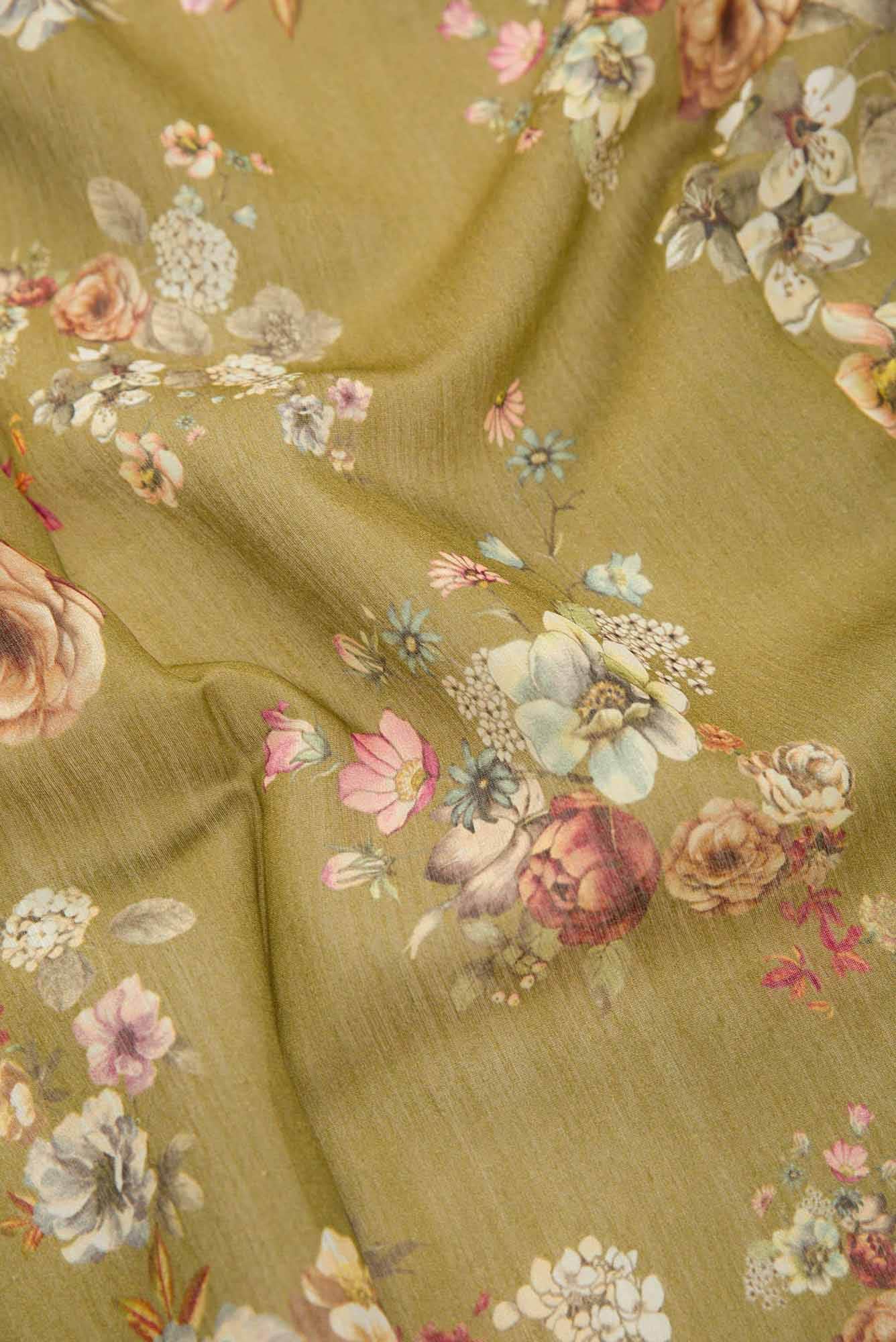 Mehandi Green Chanderi Silk Dress Material