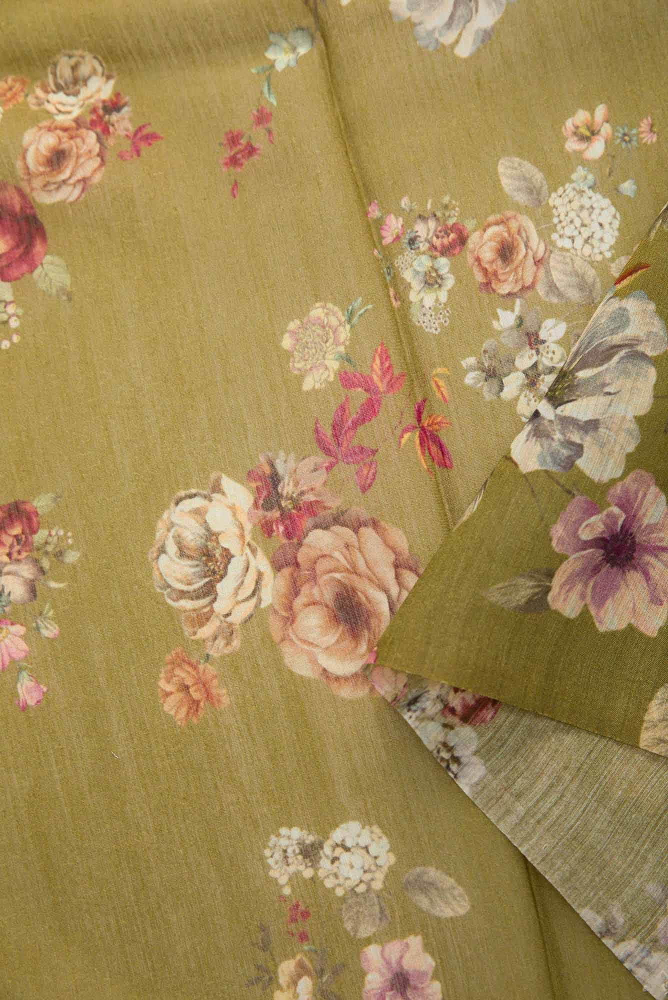 Mehandi Green Chanderi Silk Dress Material