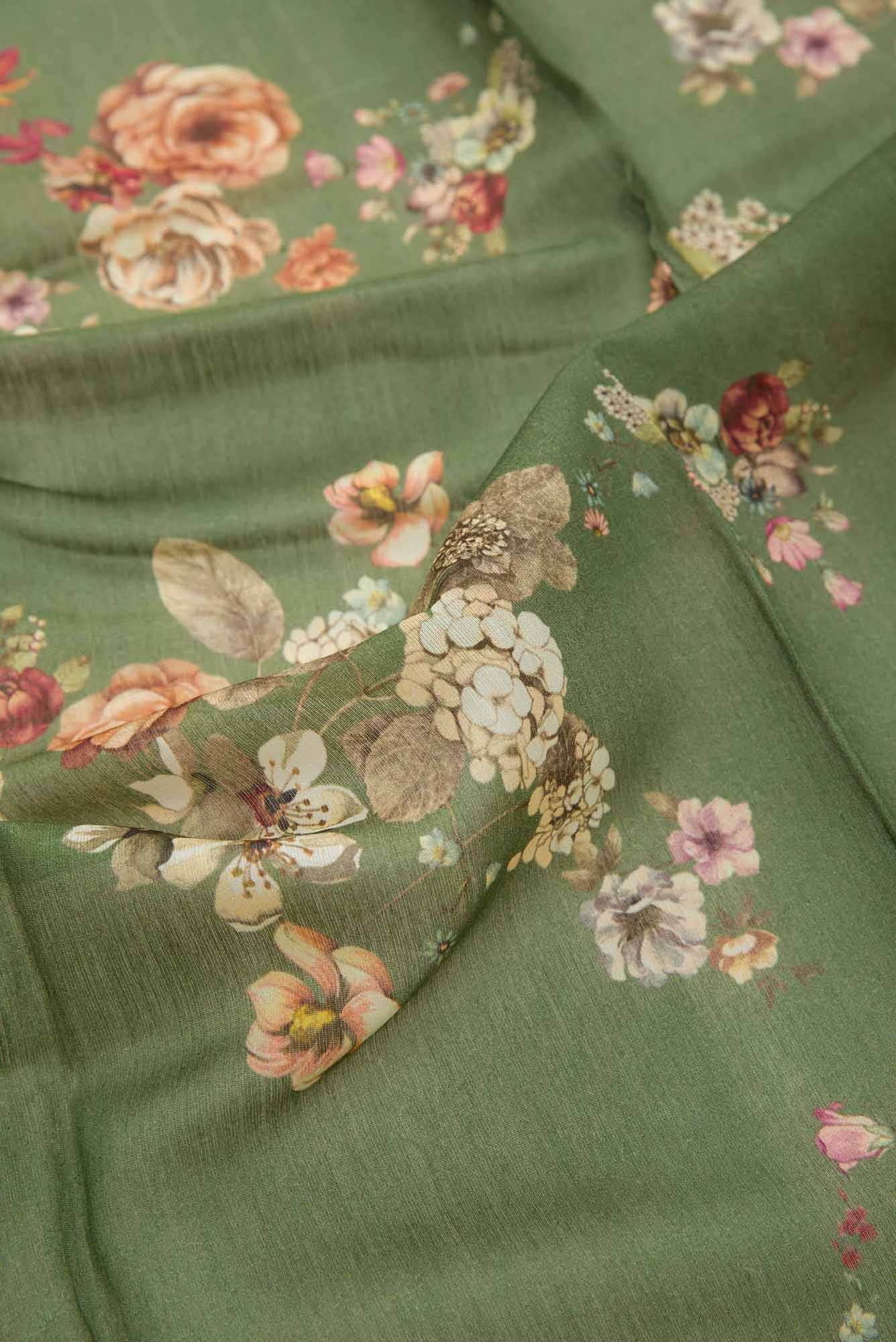 Green Chanderi Silk Dress Material