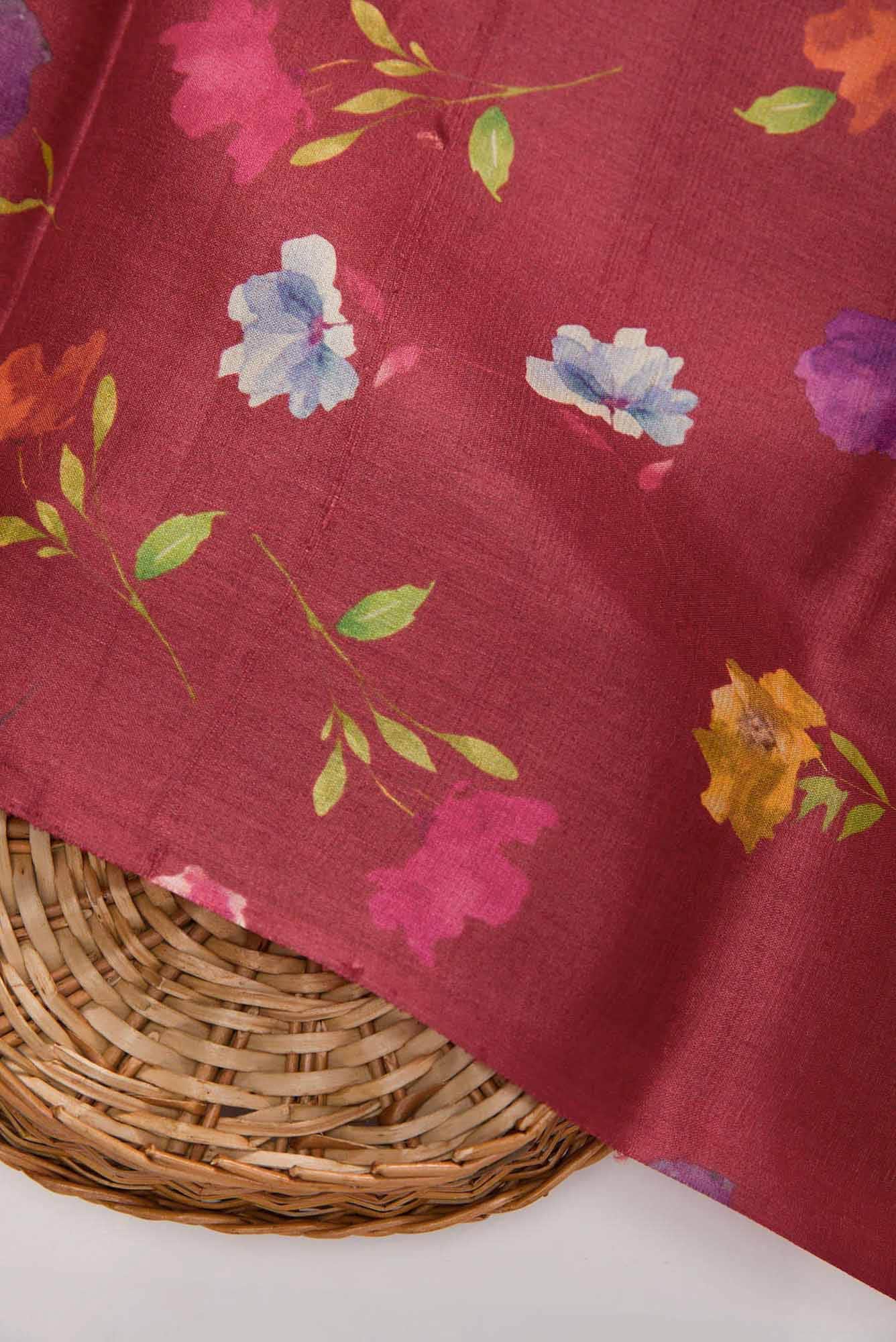 Maroon Tussar Silk Dress Material