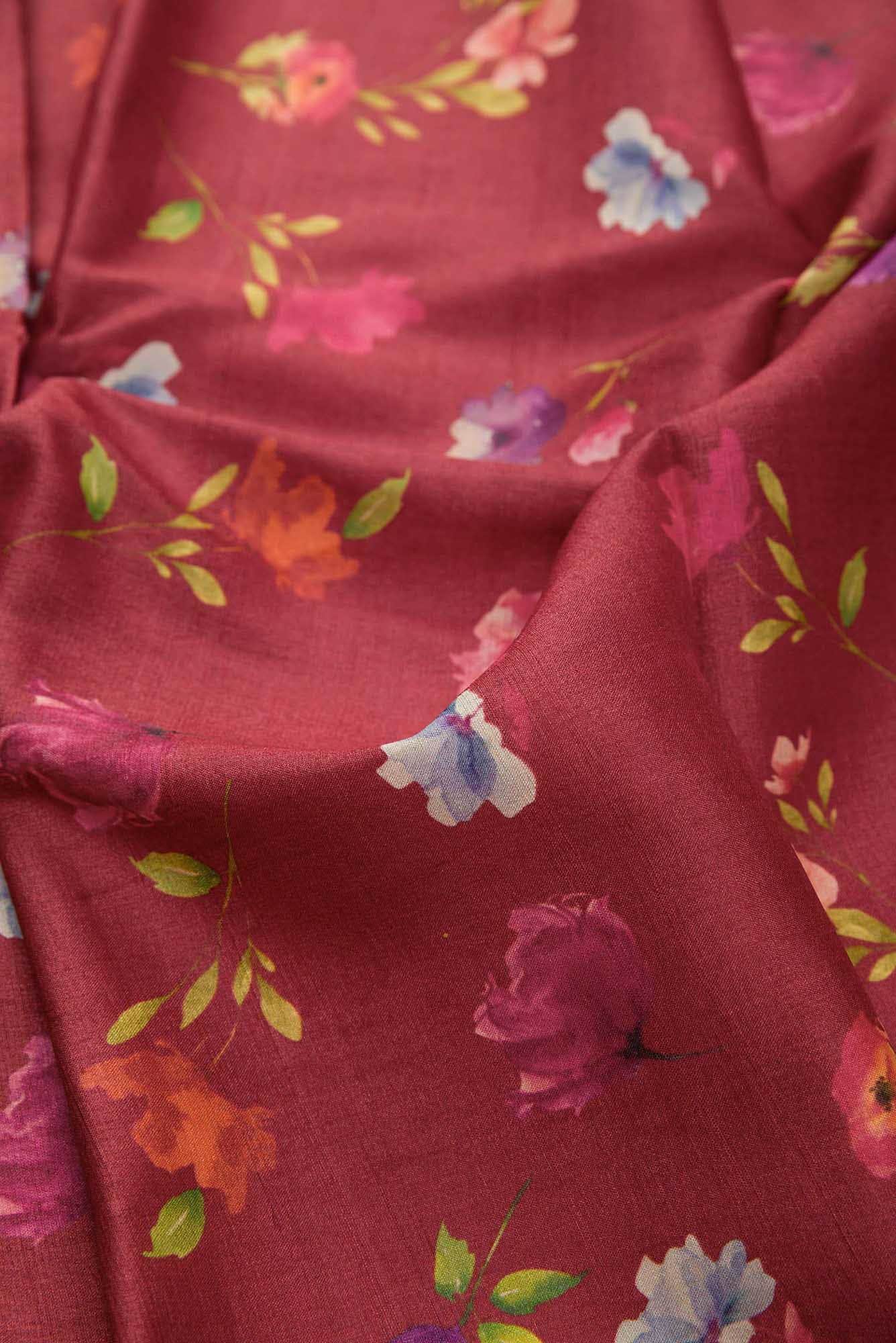 Maroon Tussar Silk Dress Material
