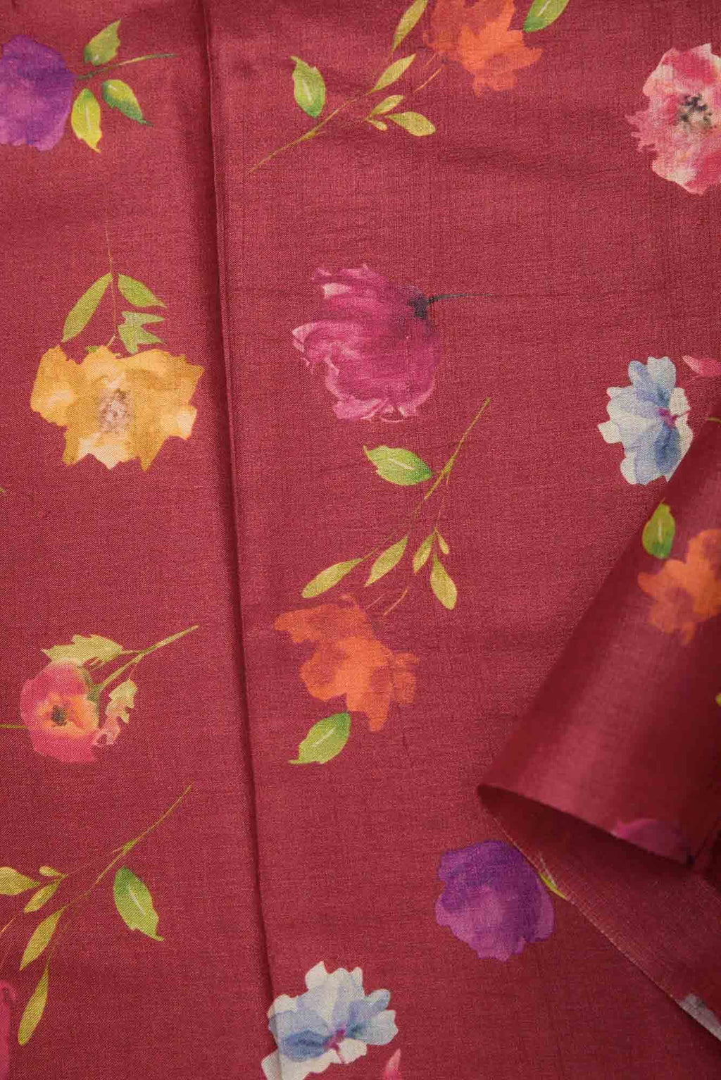 Maroon Tussar Silk Dress Material
