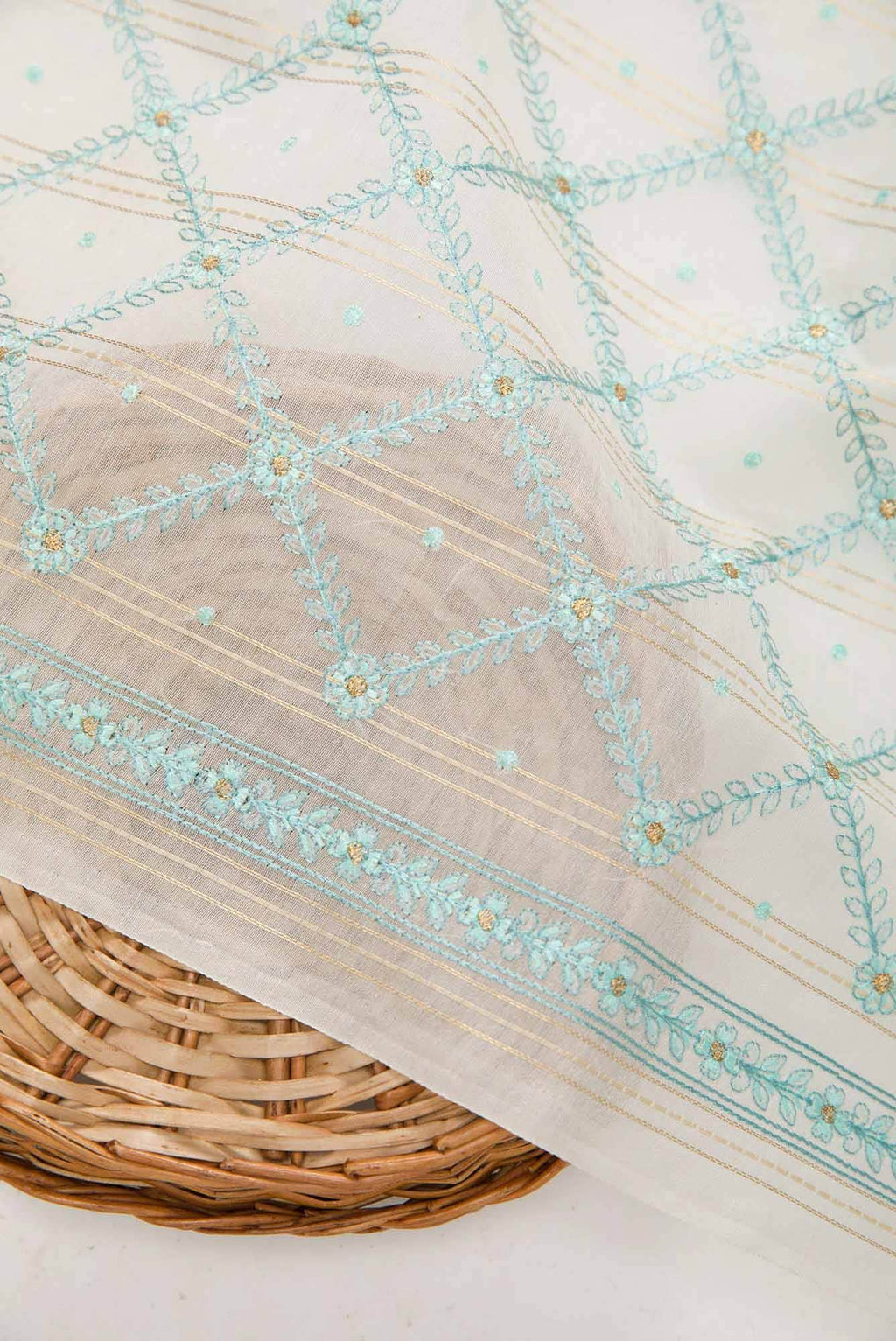 Off White Chanderi Silk Dress Material