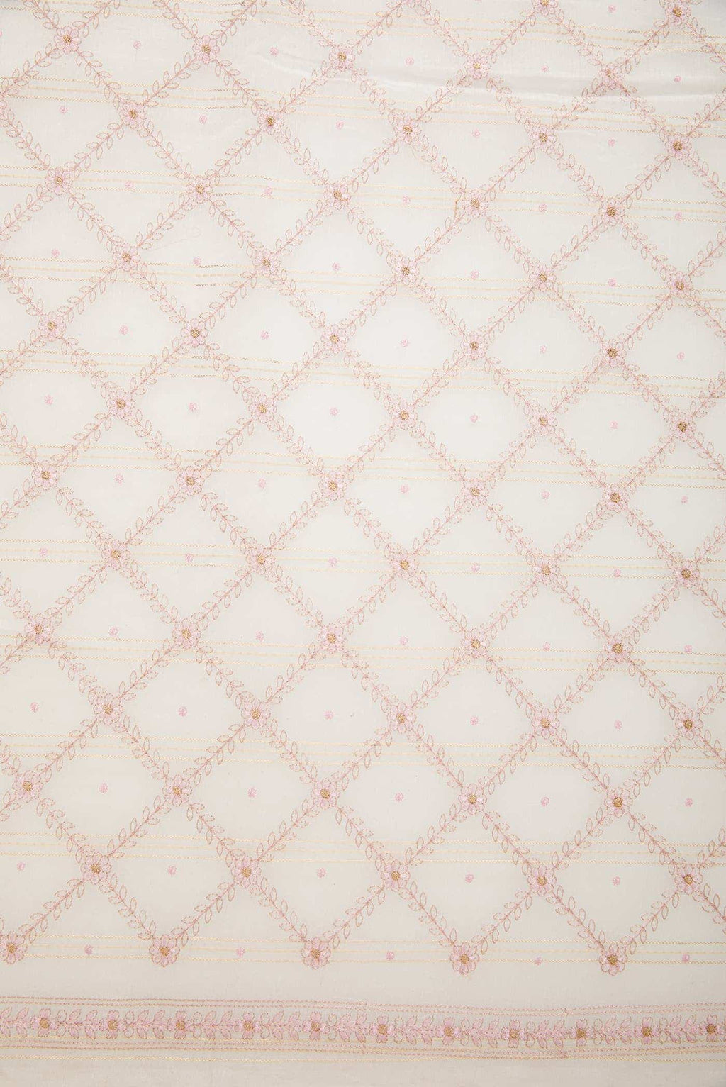 Off White Chanderi Silk Dress Material