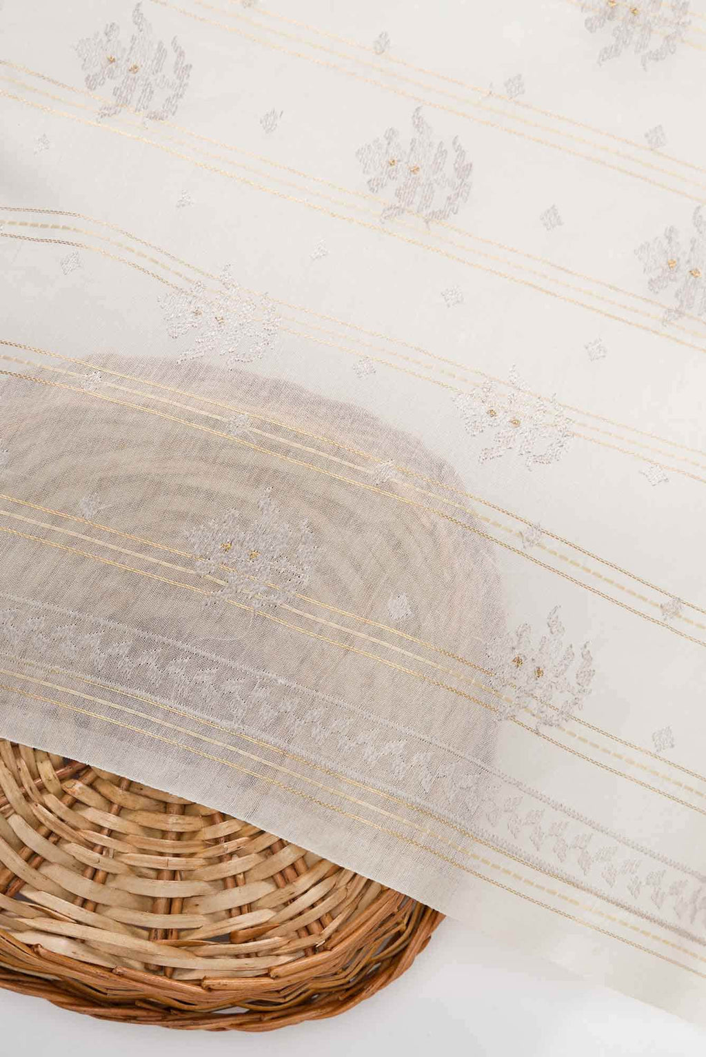 Off White Chanderi Silk Dress Material