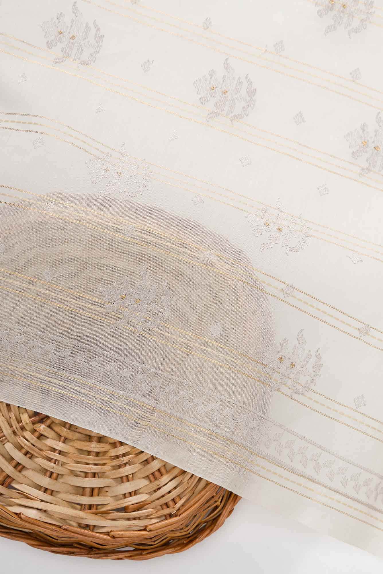 Off White Chanderi Silk Dress Material