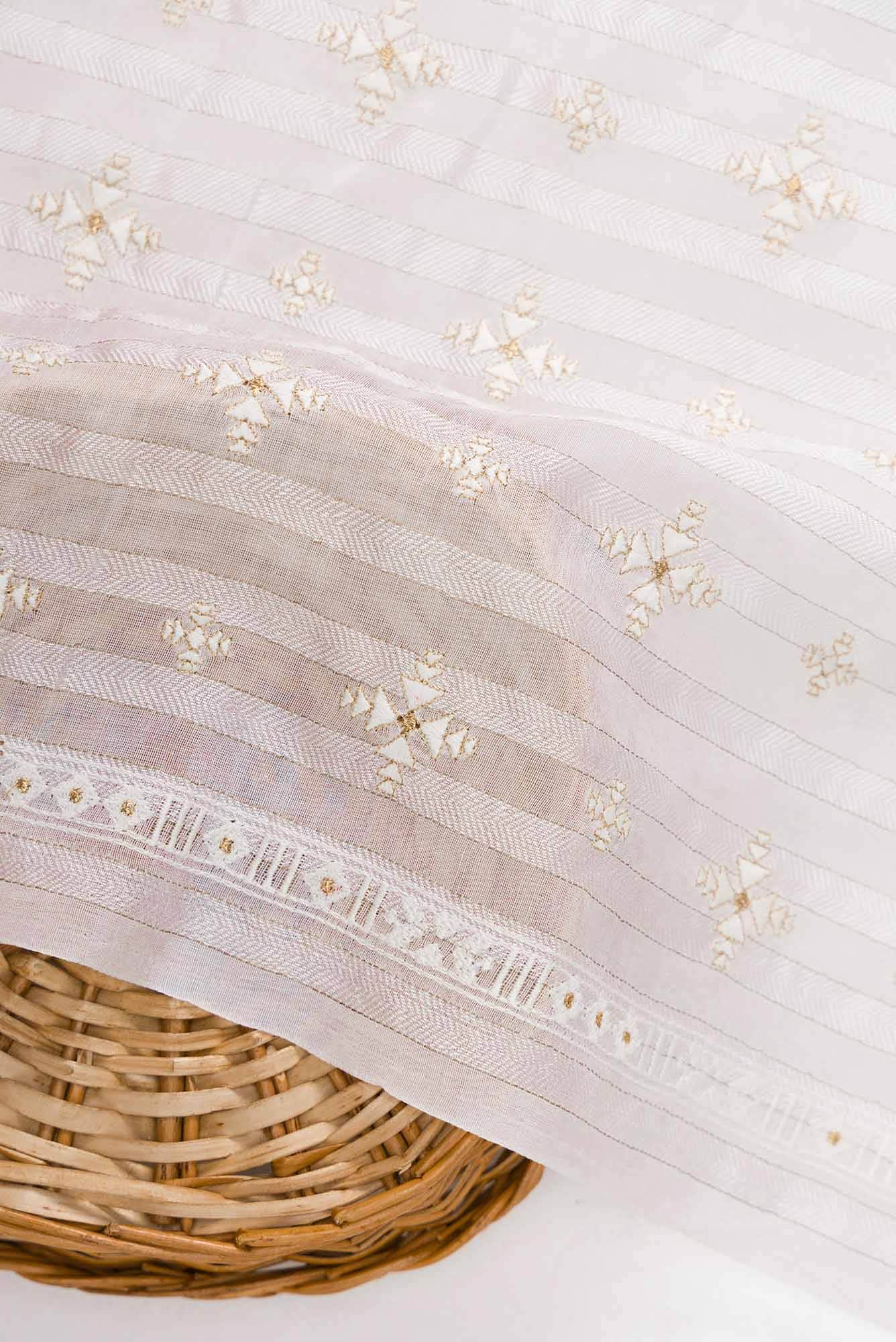 Off White Chanderi Silk Dress Material