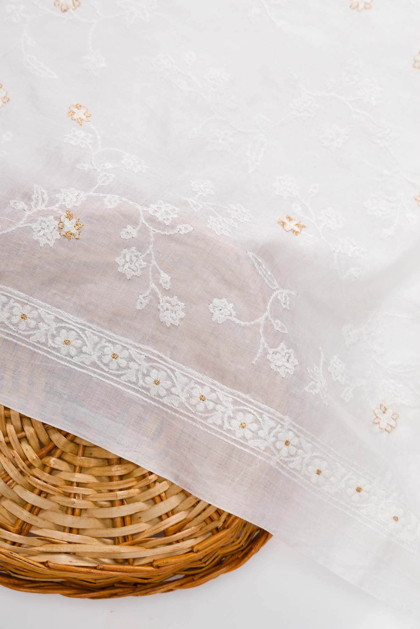 Off White Chanderi Silk Dress Material