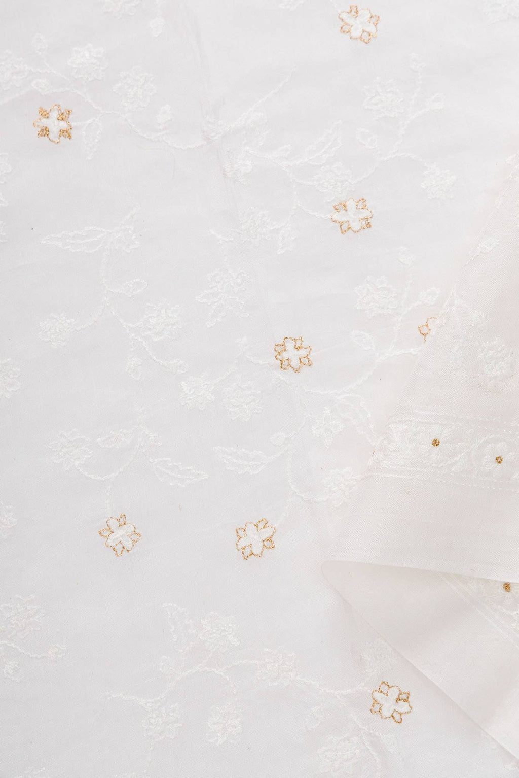 Off White Chanderi Silk Dress Material