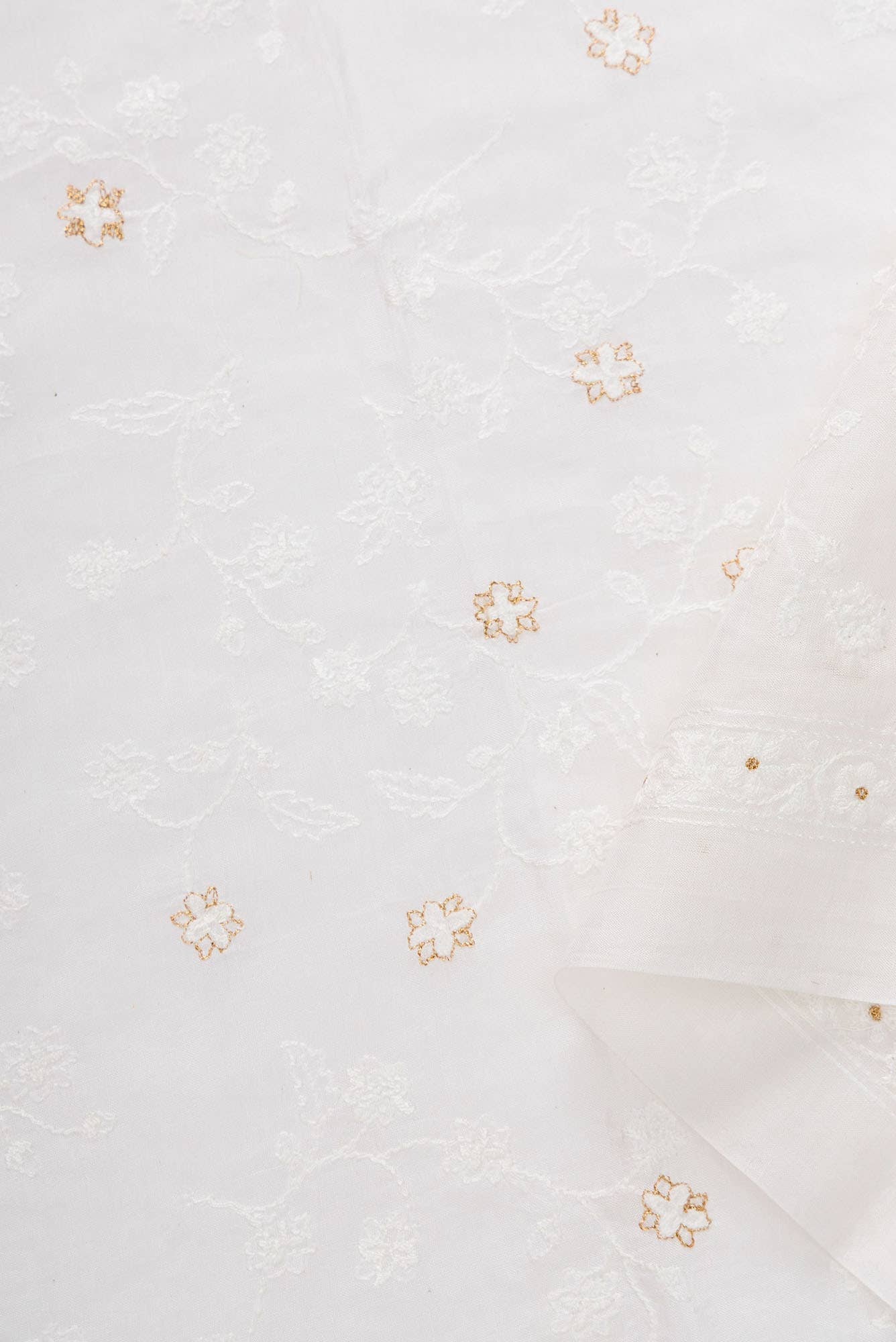 Off White Chanderi Silk Dress Material