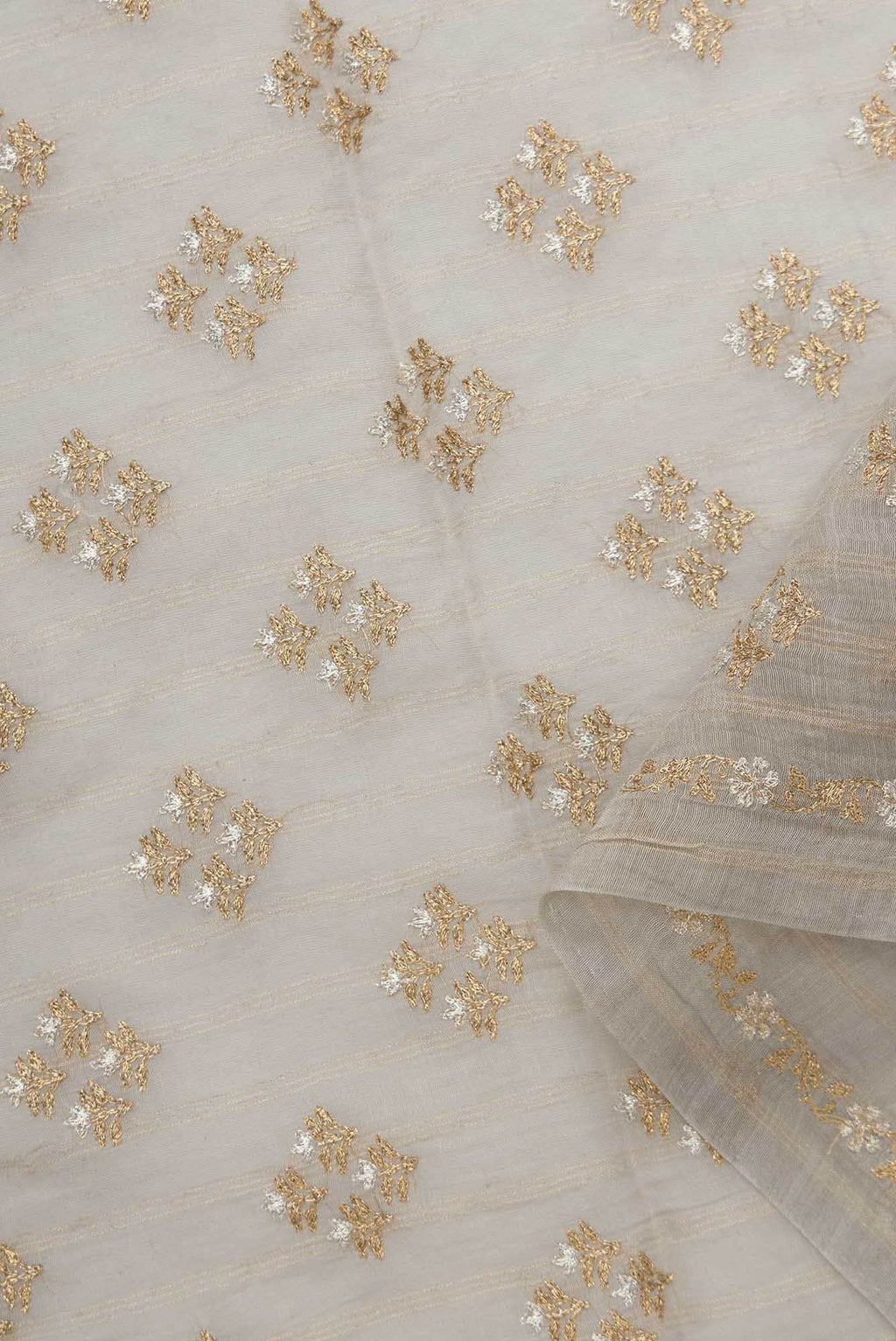 Grey Chanderi Silk Dress Material