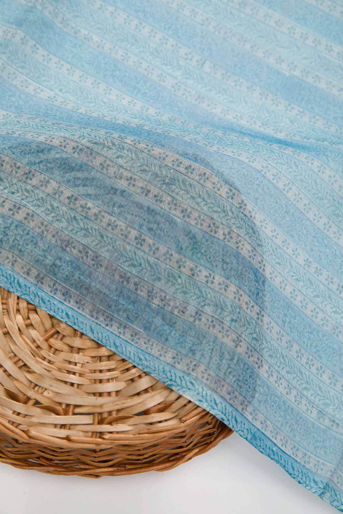 Blue Chanderi Silk Dress Material